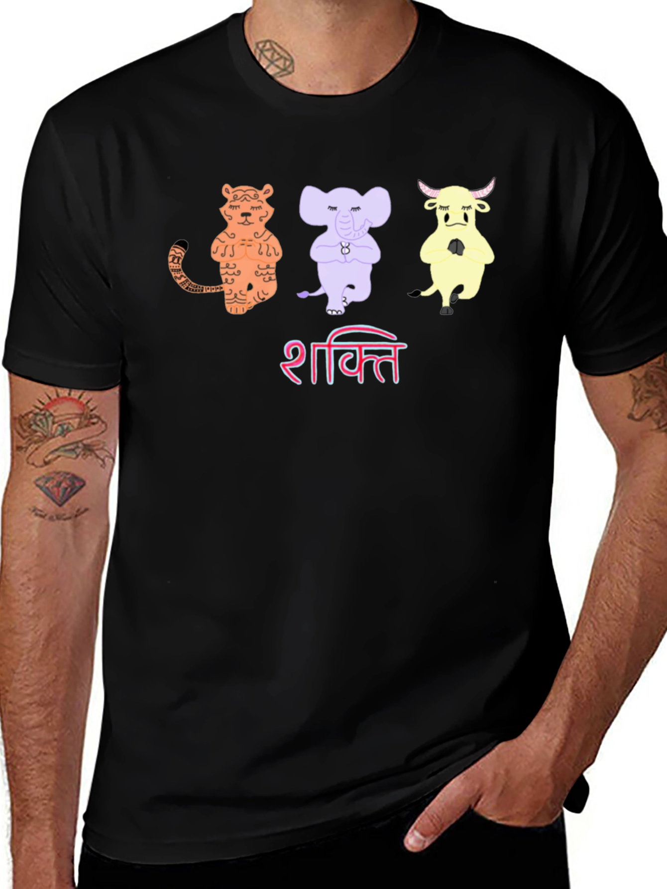 Black Shakti Yoga Animal T-Shirt - Mens Black Tee main image