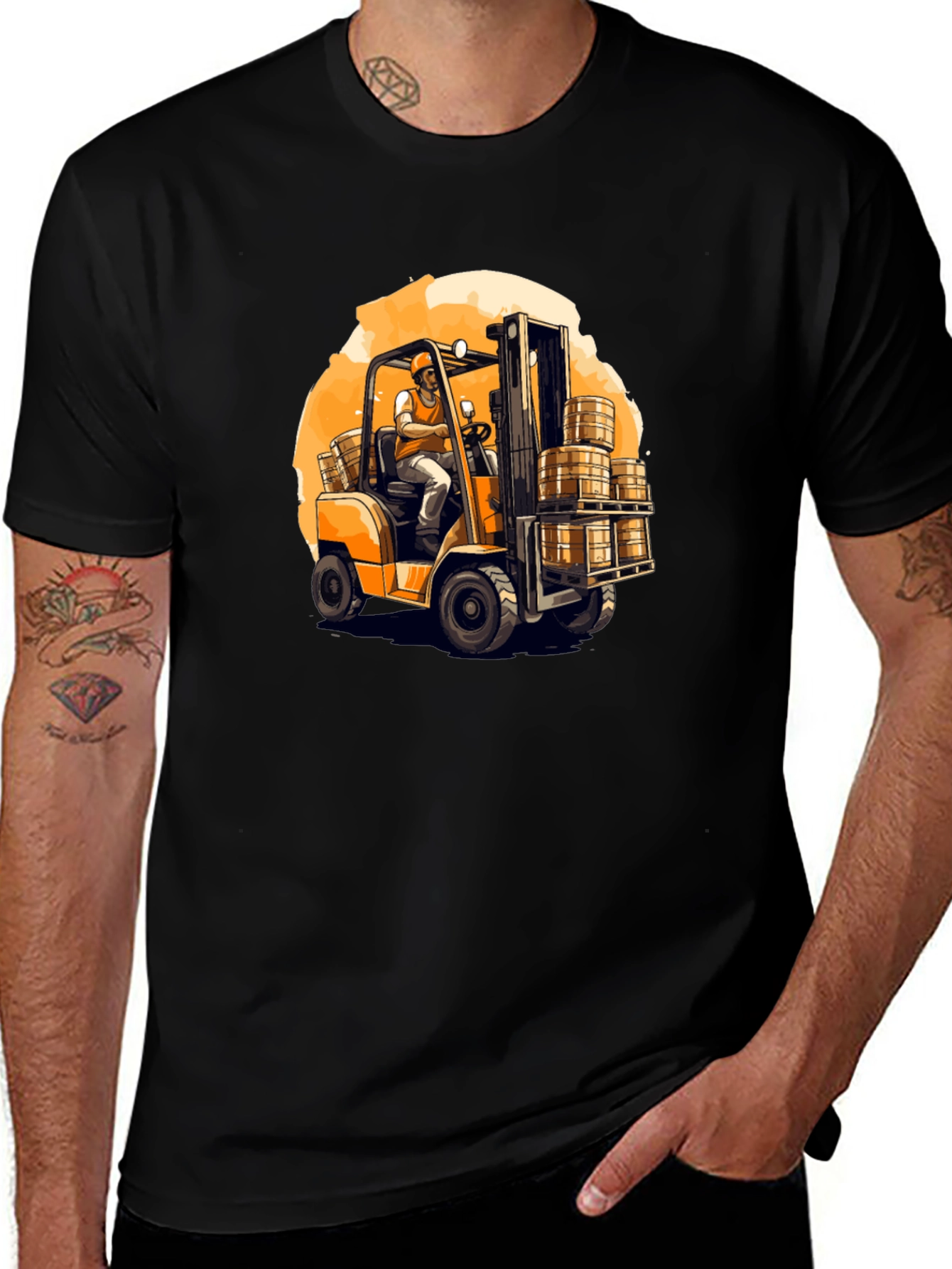 Variant 23 of Forklift Beer Barrel Graphic Tee - Black