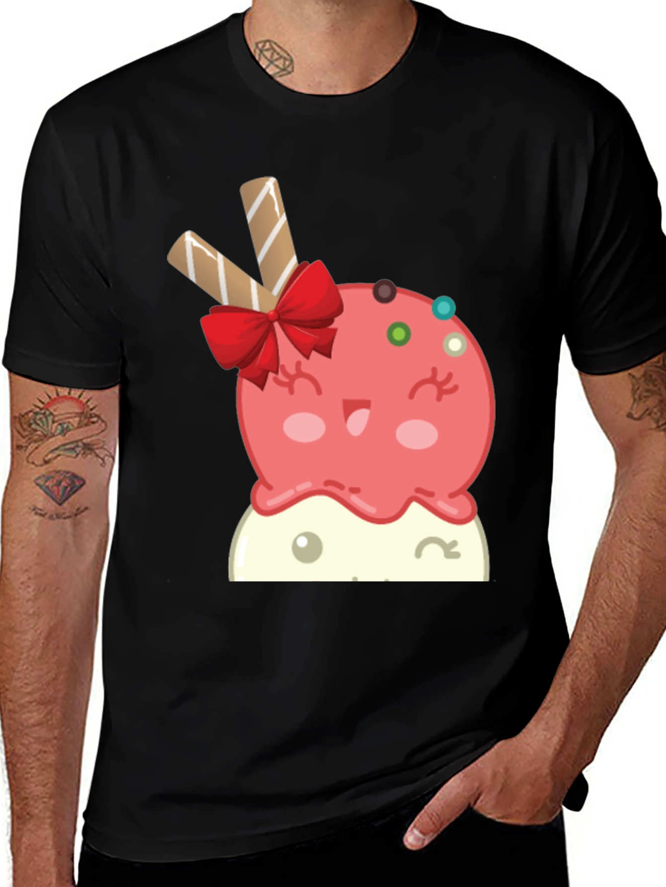 Variant 21 of Cute Cartoon Ice Cream Graphic Tee - Black