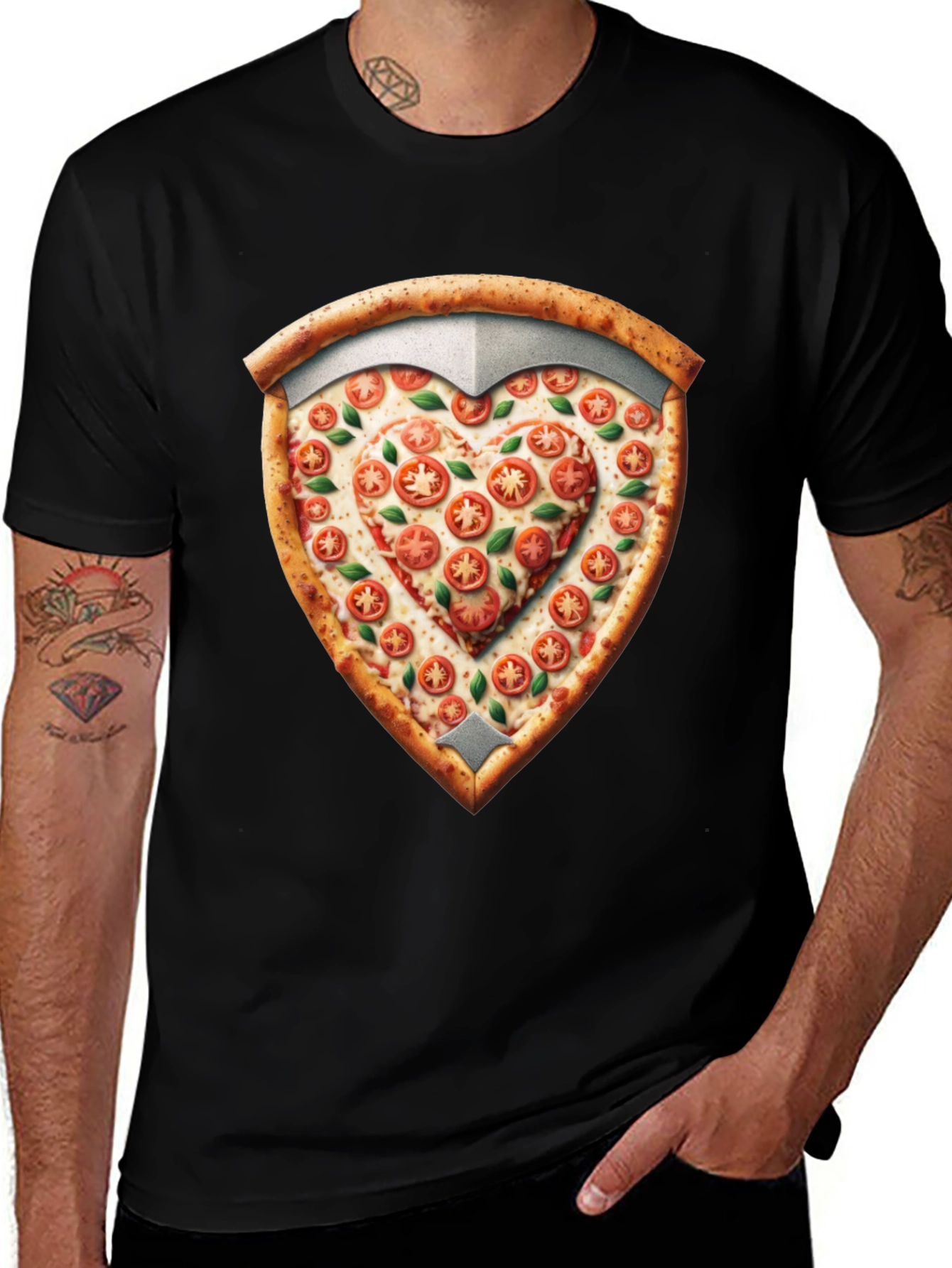Variant 2 of Pizza Heart Shield Graphic Tee - Foodie Fashion