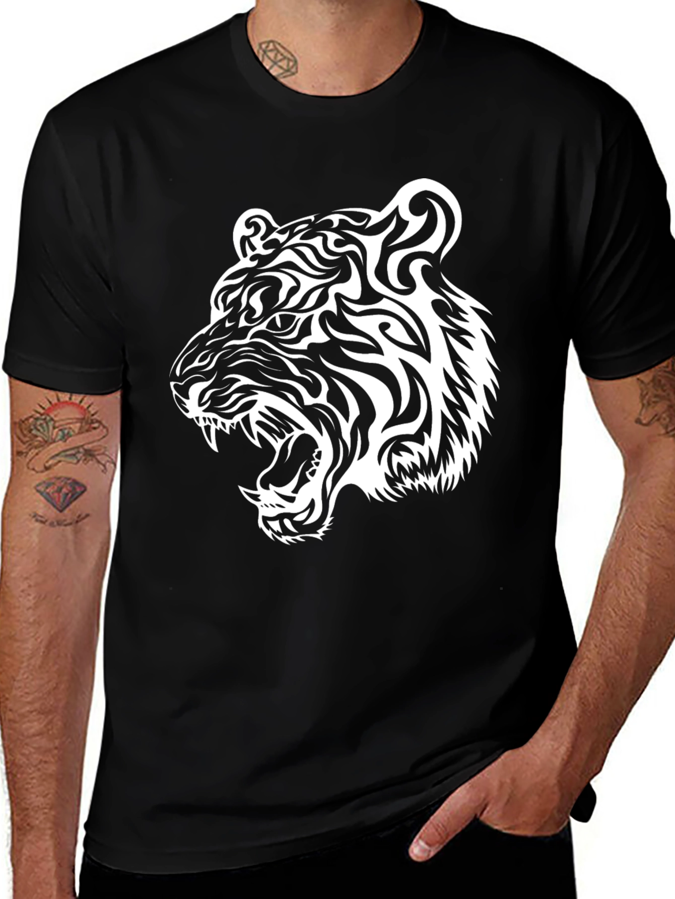 Variant 25 of Tiger Graphic Tee - Bold Black Cotton Blend