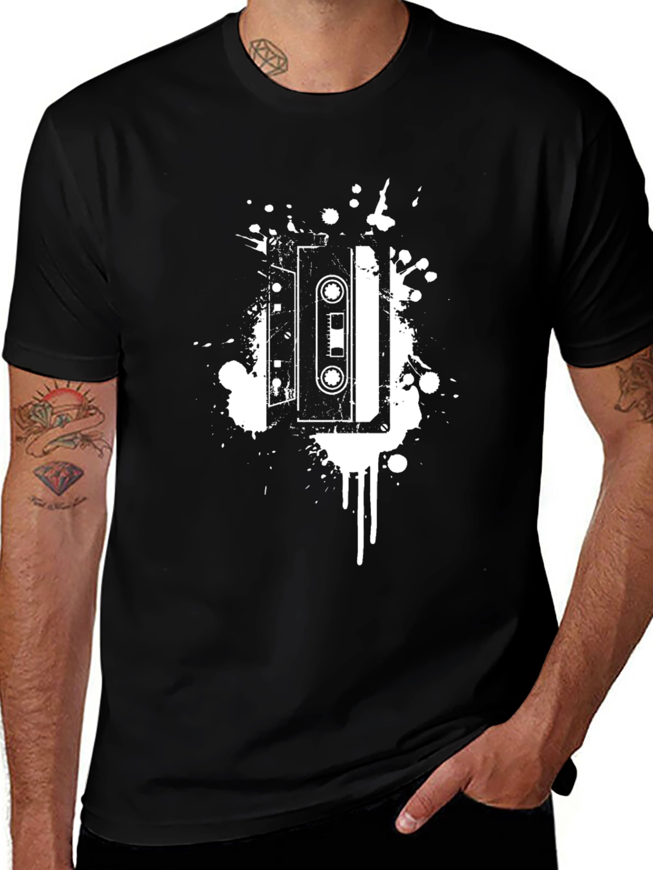 Variant 20 of Retro Cassette Tape Graphic Tee - Black Cotton Blend