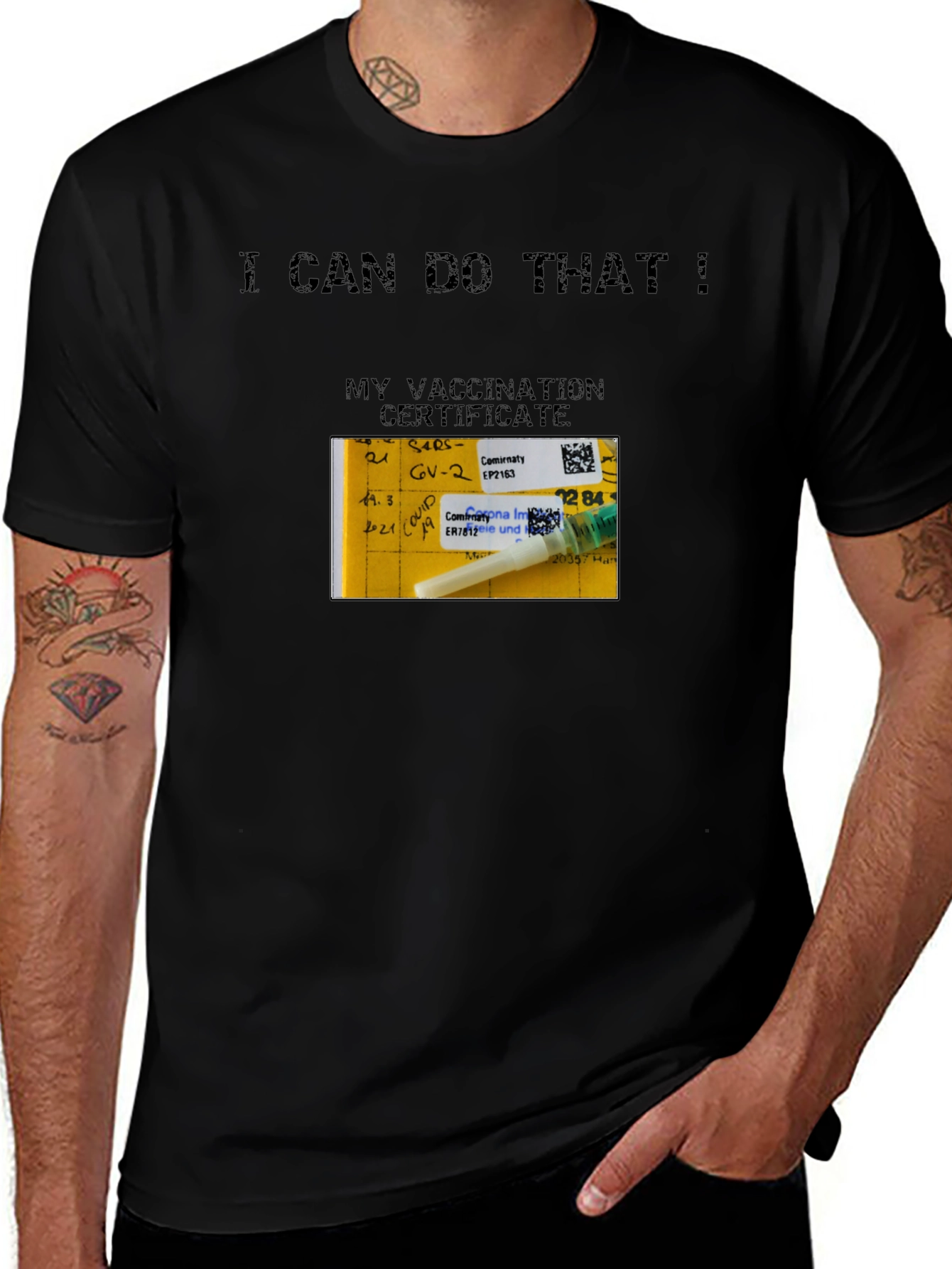 Vaccination Certificate T-Shirt - I Can Do That! Black Tee