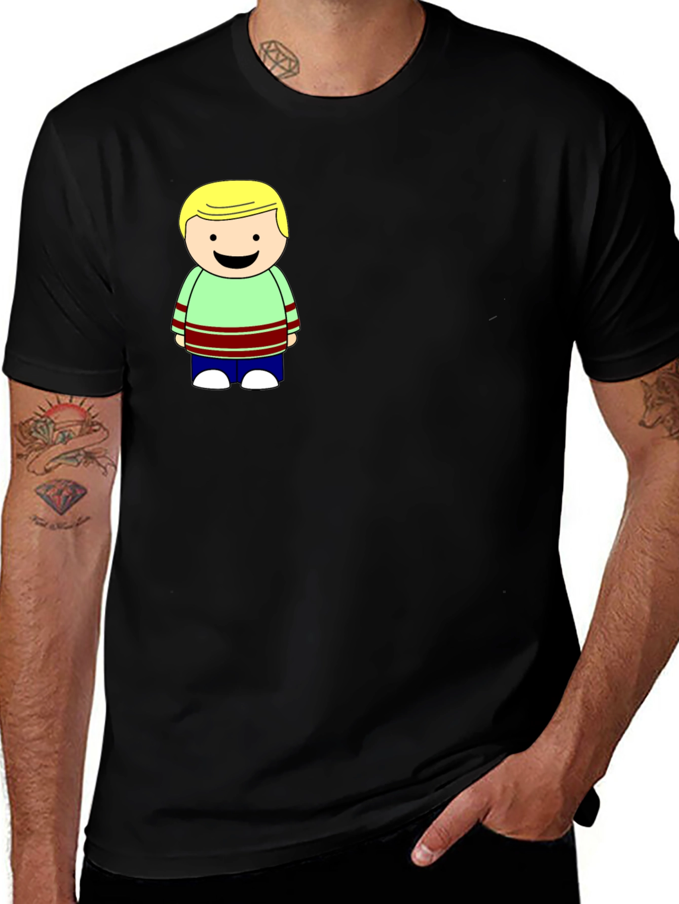 Variant 29 of Cartoon Boy Graphic Black T-Shirt