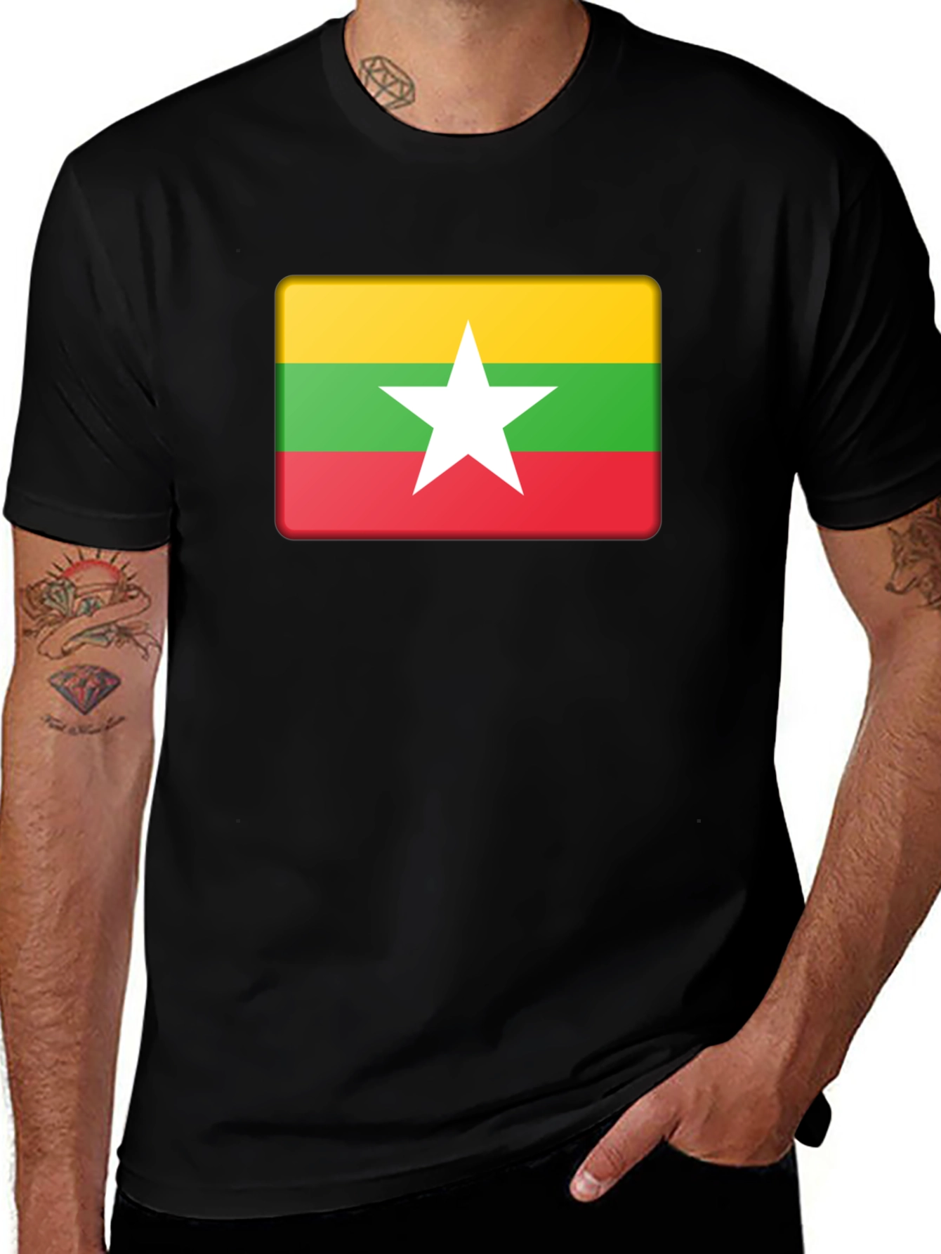 Myanmar Flag T-Shirt - Black Tee