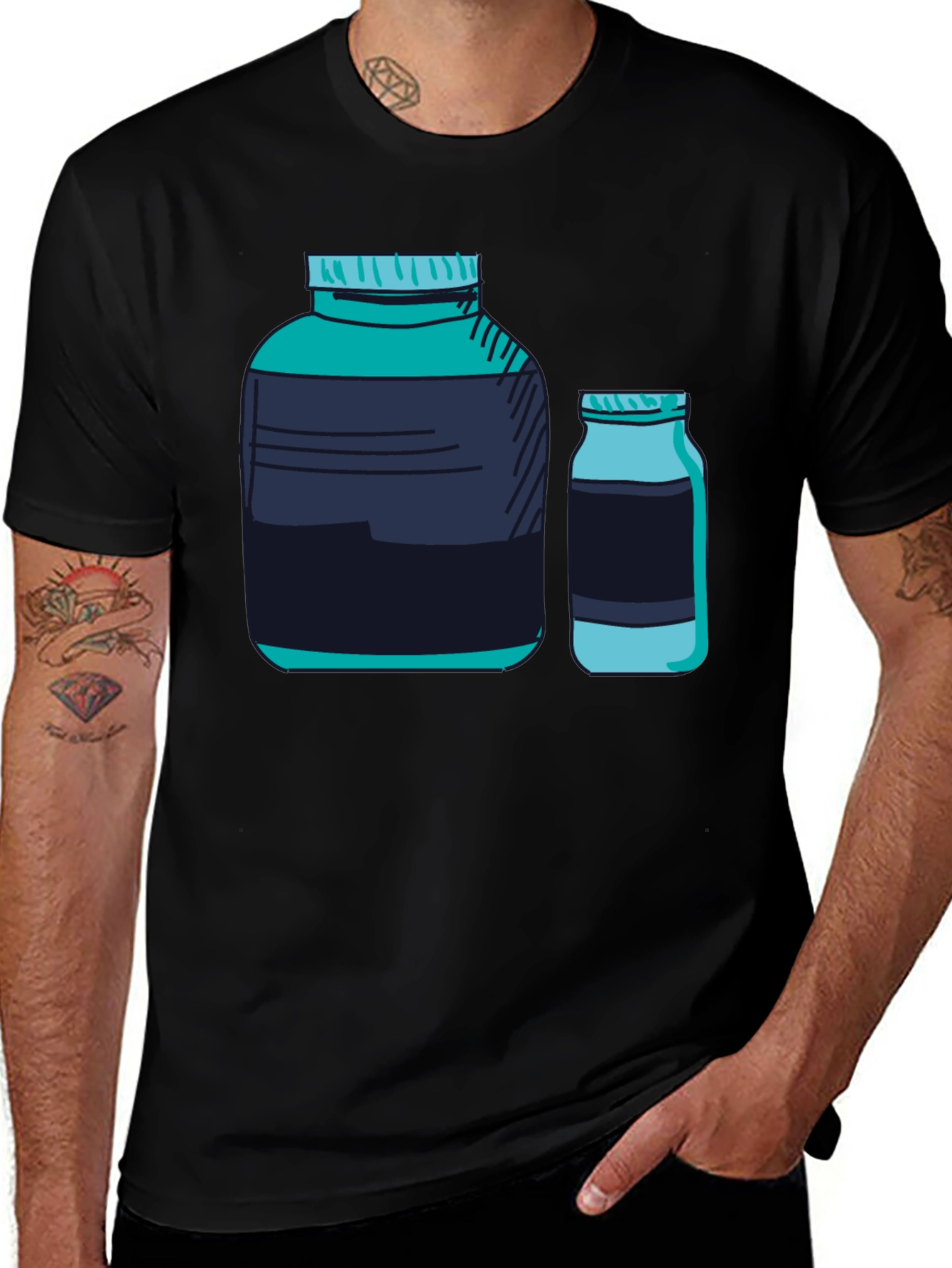 Variant 29 of Graphic Tee - Protein Supplement Bottles Black T-Shirt