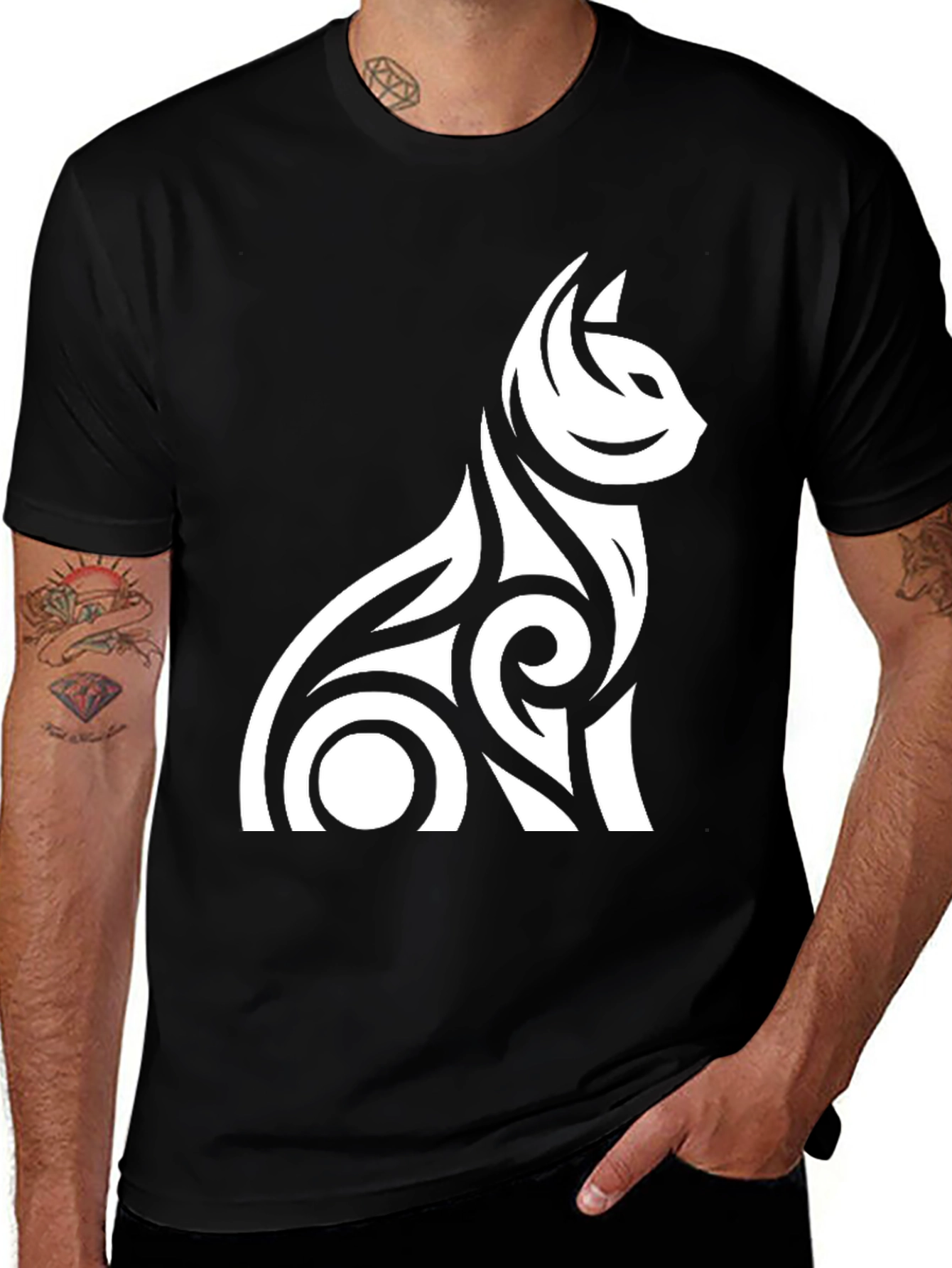 Variant 19 of Tribal Cat Graphic Tee - Black