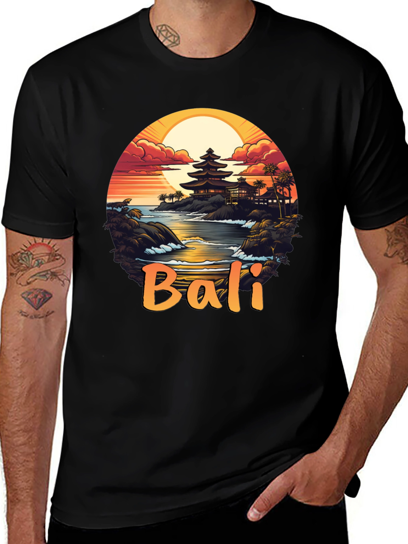 Bali Sunset Graphic Tee - Black Unisex Shirt