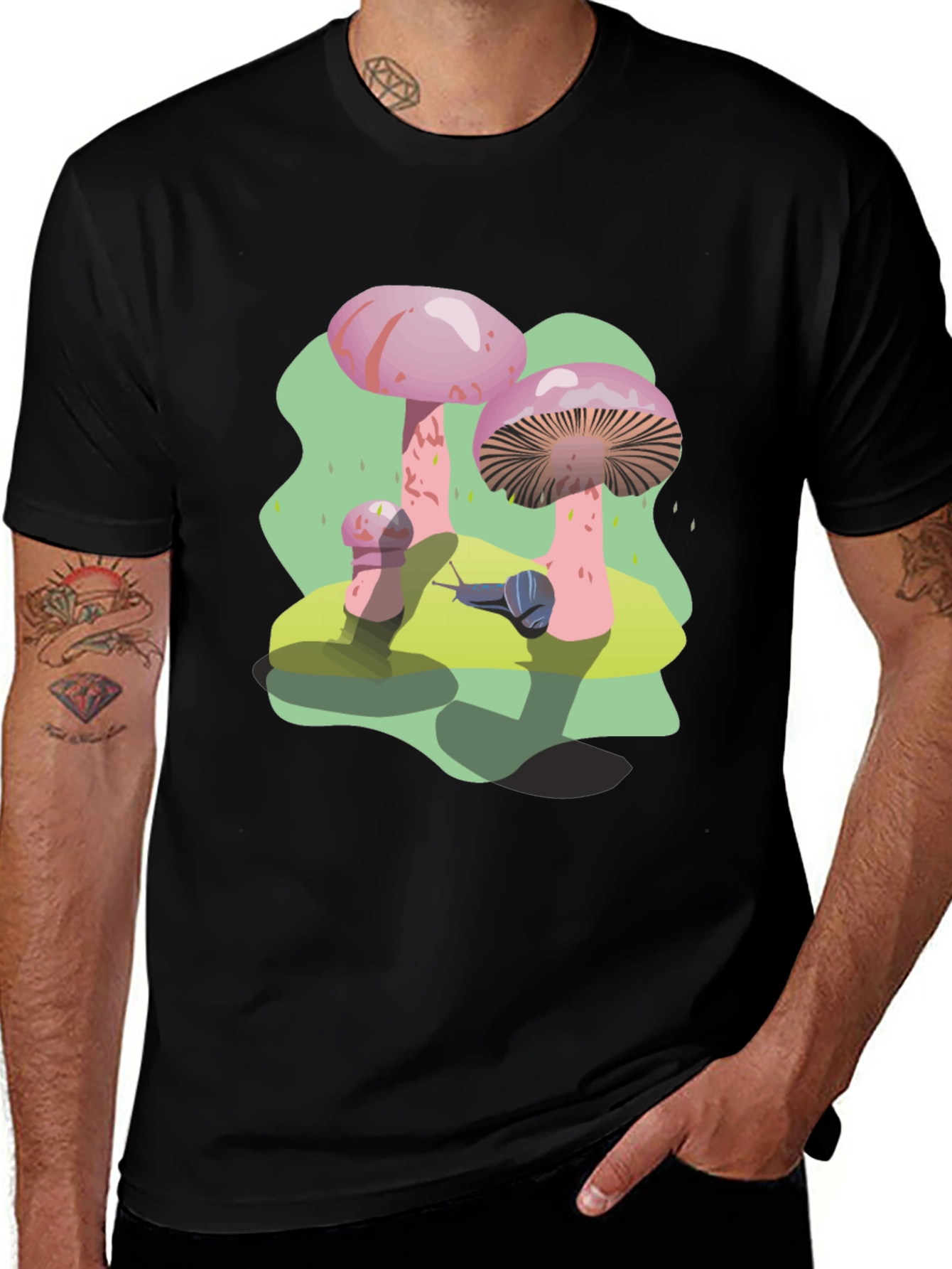 Funky Mushroom and Snail Graphic T-Shirt