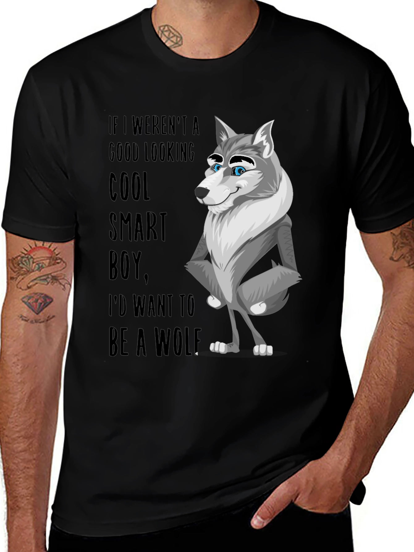 Variant 30 of Funny Wolf Graphic T-Shirt - Good Looking Boy Design