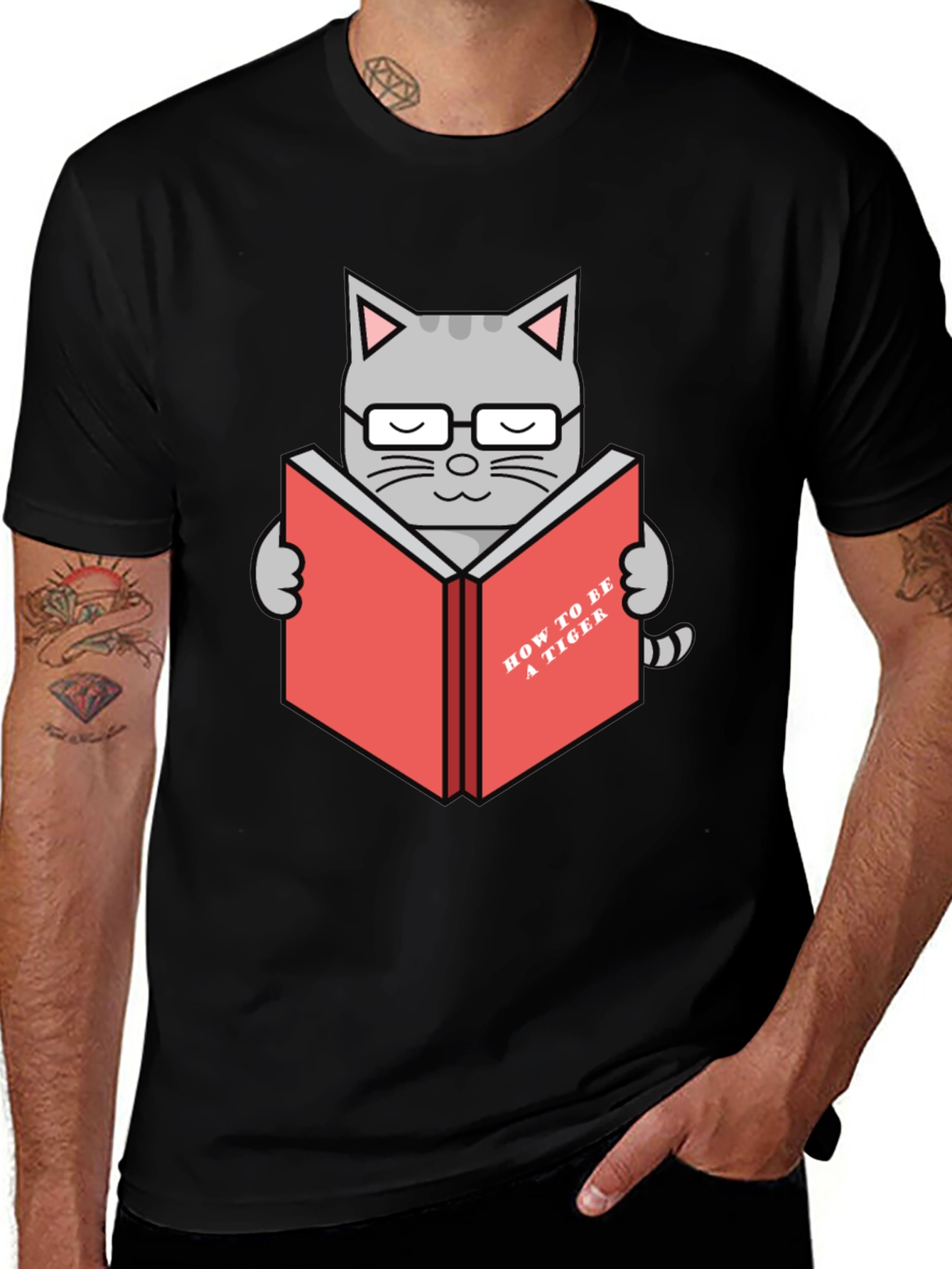 Variant 17 of Cat Reading 'How to be a Tiger' Graphic T-Shirt