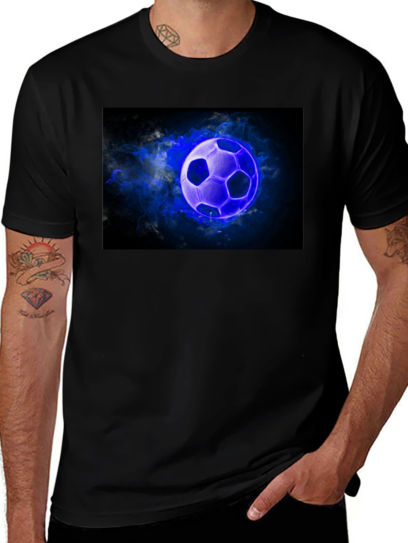 Variant 14 of Glowing Soccer Ball Graphic Black T-Shirt