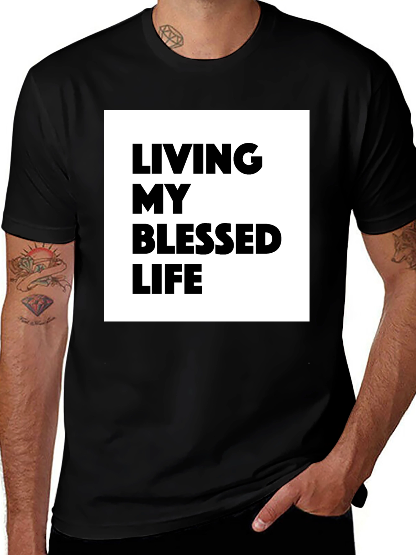 Black Blessed Life Graphic Tee - Black Cotton T-Shirt main image