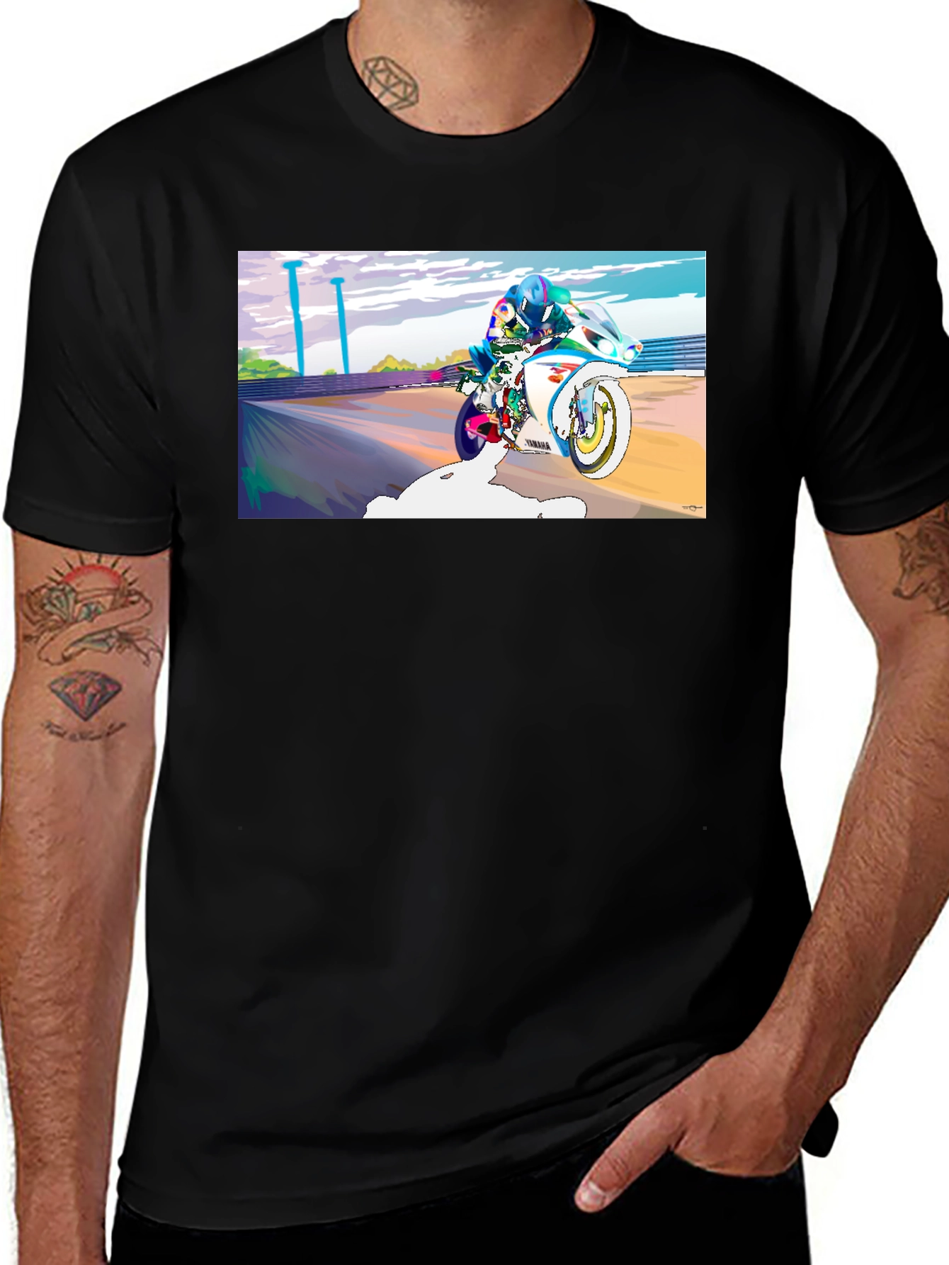 Motorcycle Rider Graphic Tee - Black