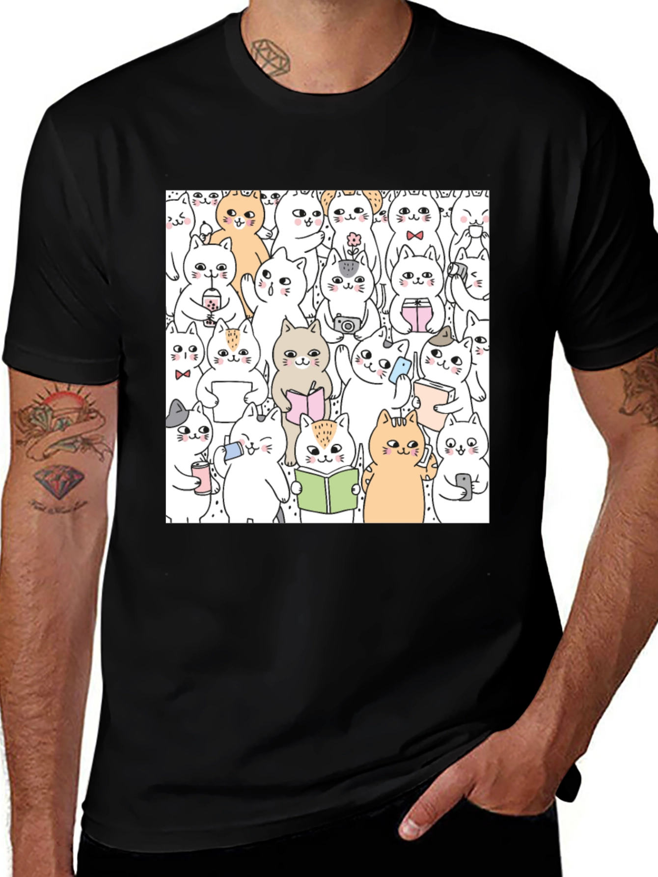 Variant 18 of Kawaii Cats Graphic Tee - Cute Cartoon Kitten Shirt