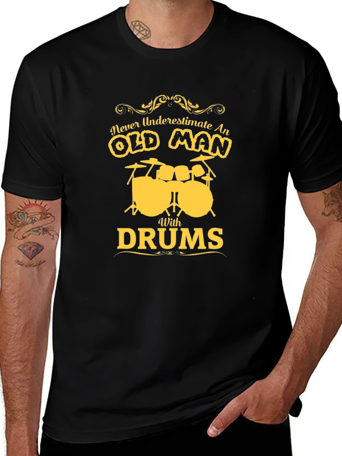 Variant 8 of Old Man with Drums Graphic T-Shirt - Black