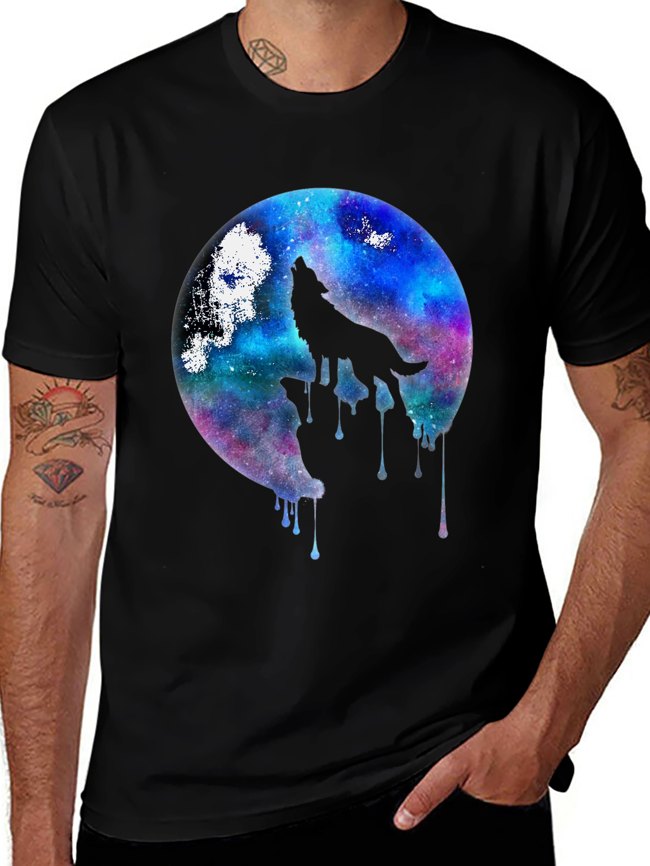 Variant 2 of Wolf Howling at Galaxy Moon T-Shirt