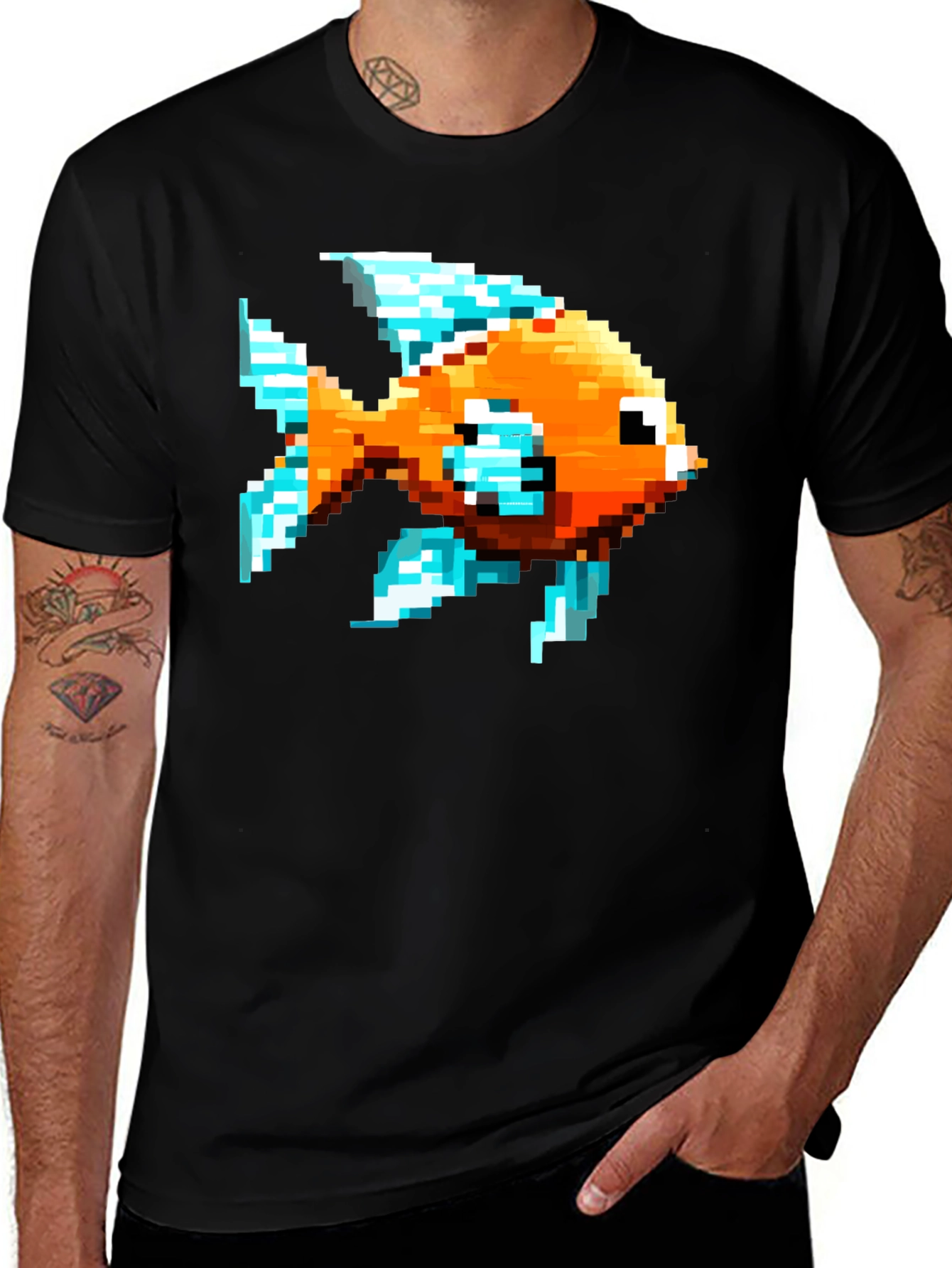 Variant 26 of Pixelated Fish Graphic Tee - Retro Gaming Style