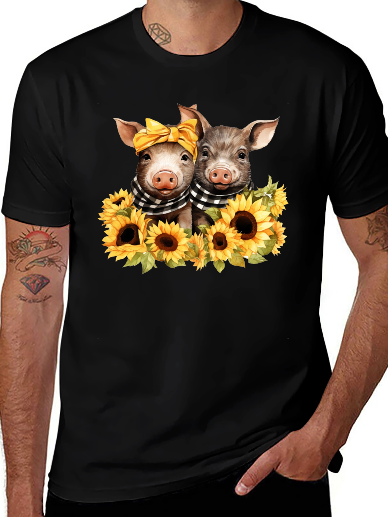 Variant 13 of Cute Piglet Sunflower Graphic Tee