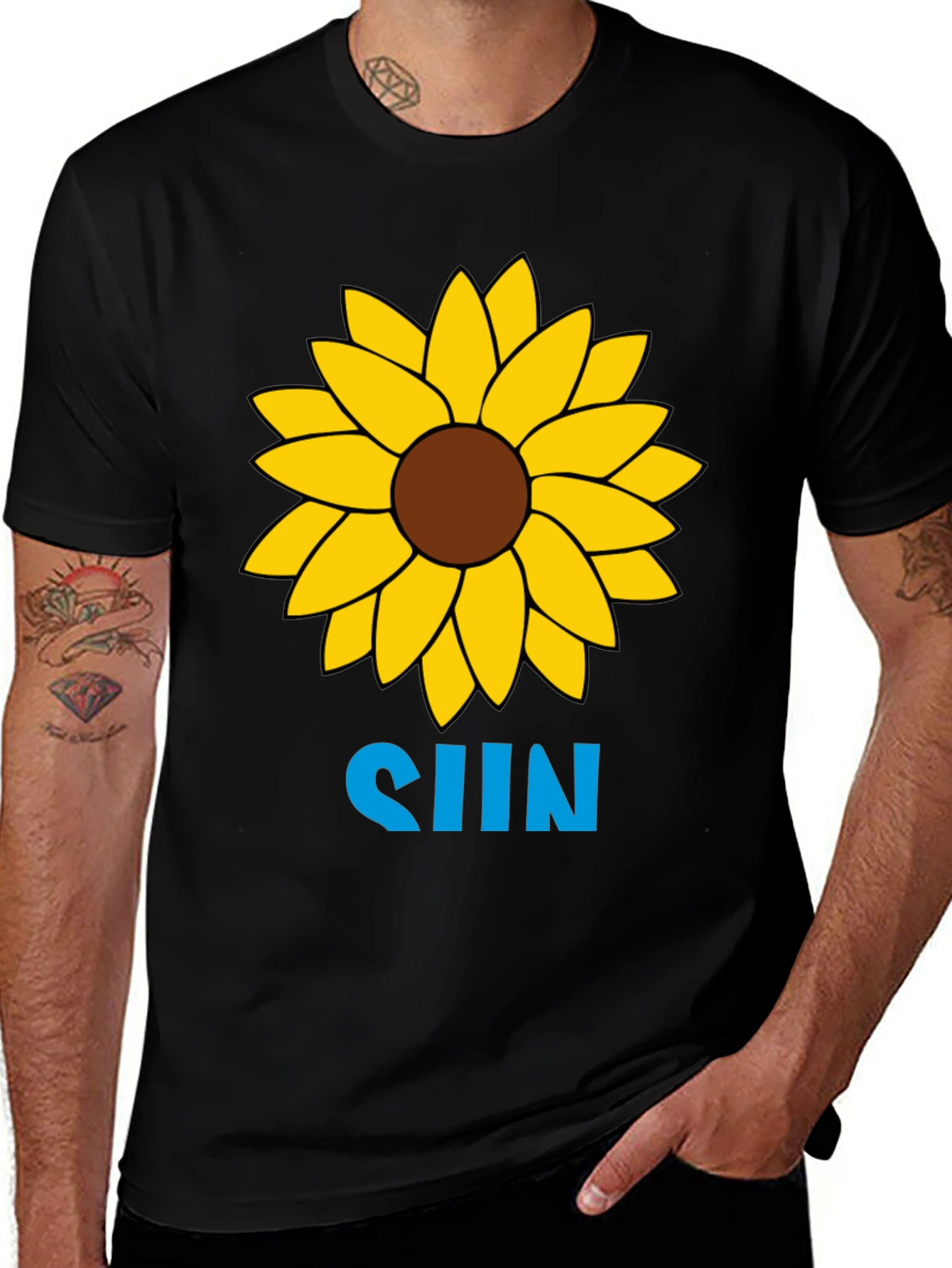 Variant 21 of Sunflower Graphic T-Shirt - Black Cotton Tee