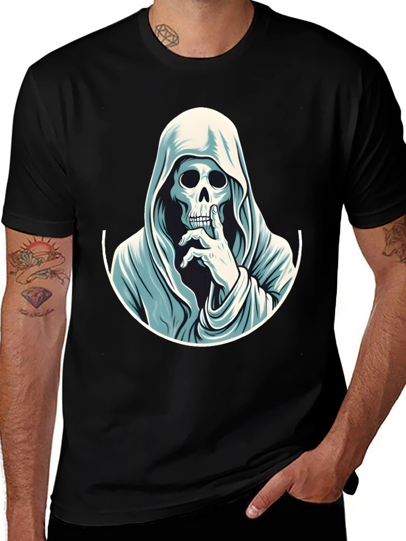 Variant 20 of Grim Reaper Shhh! Graphic Tee - Men's Black T-Shirt