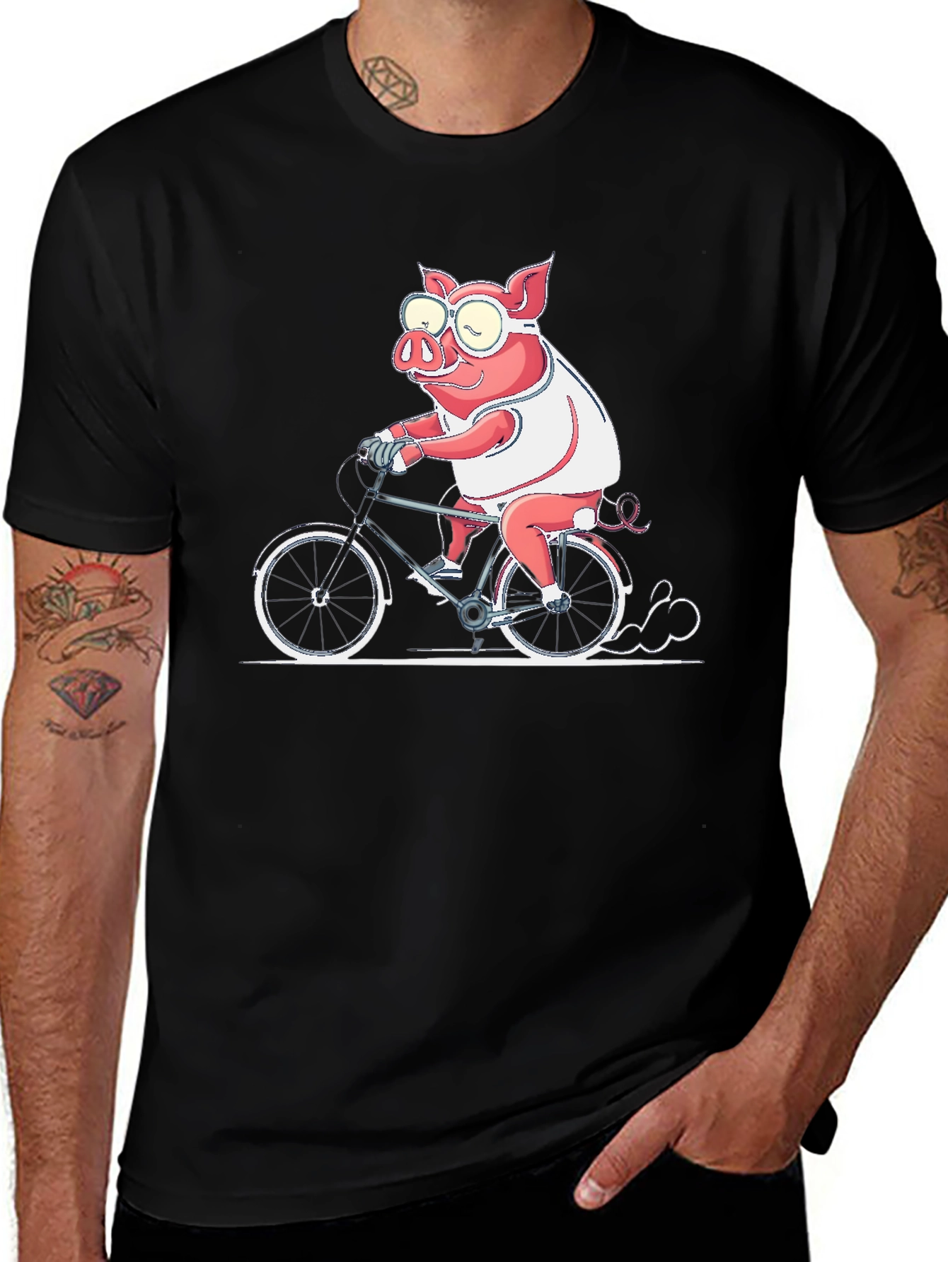 Variant 25 of Pig on Bike Graphic Tee - Black Cotton T-Shirt