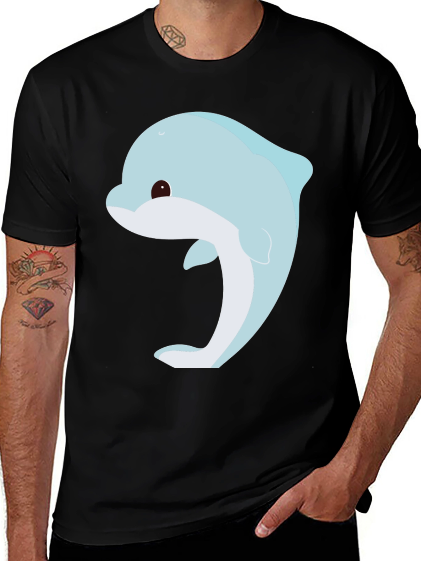 Variant 21 of Cute Dolphin Graphic T-Shirt - Black