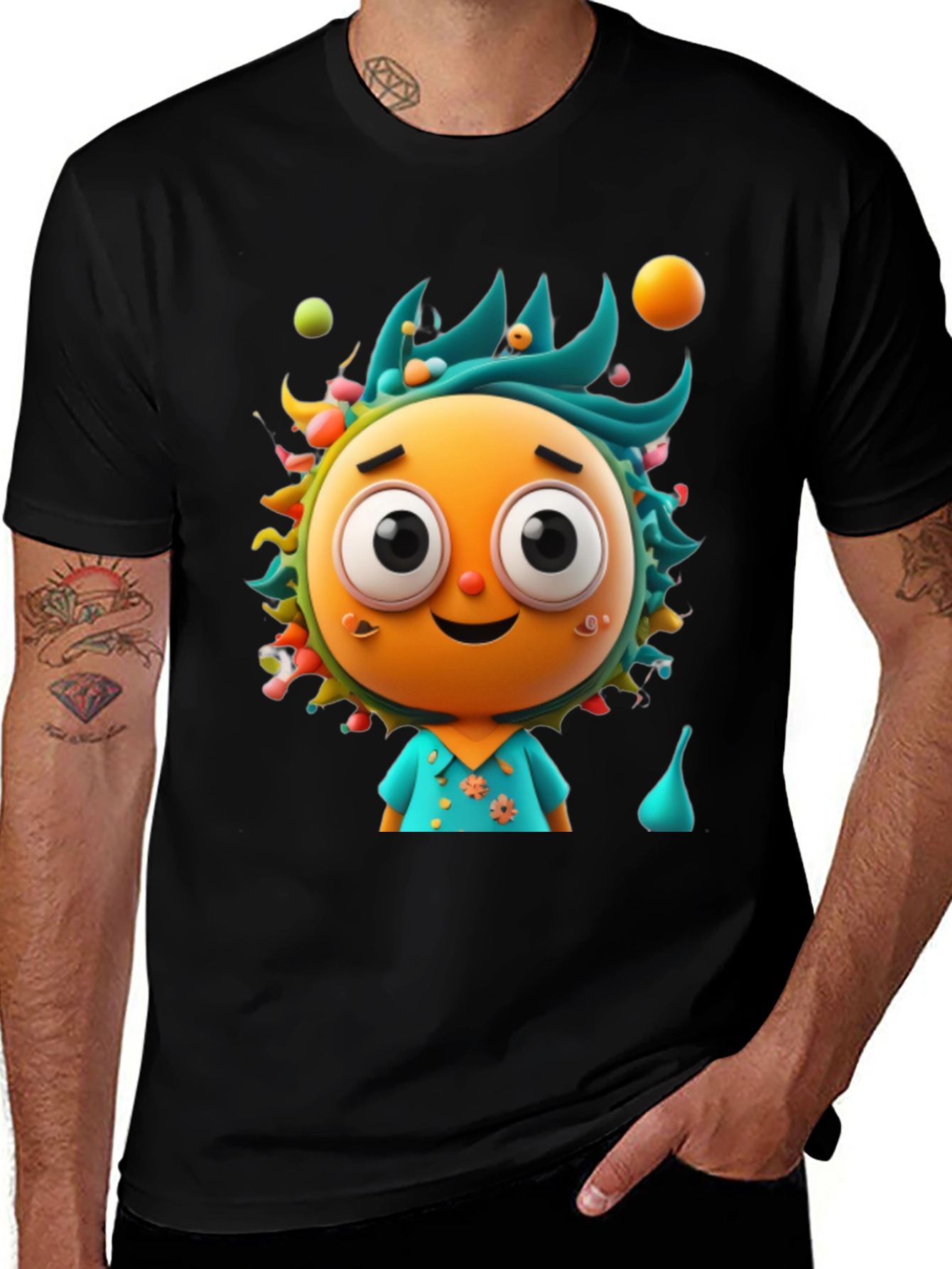 Variant 5 of Whimsical Cartoon Character Graphic Tee - Black Cotton Blend