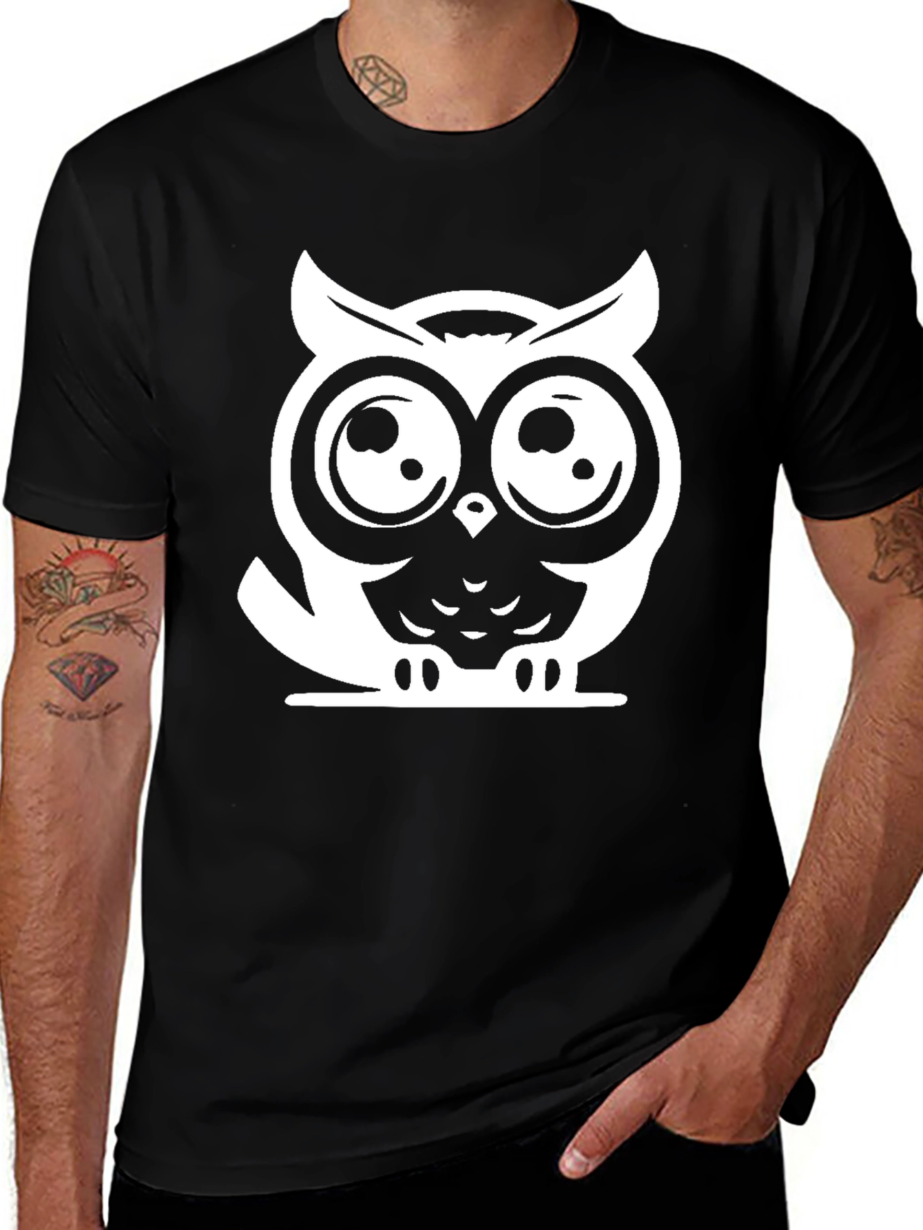 Variant 29 of Owl Graphic Tee - Black Cotton Blend T-Shirt