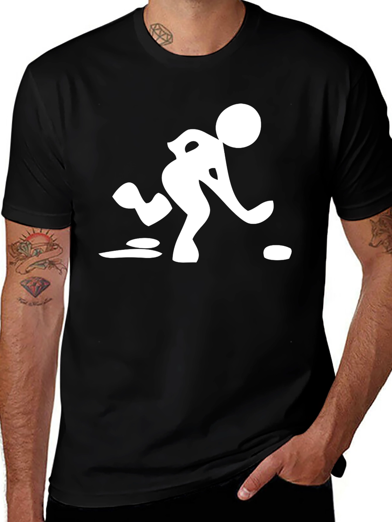 Variant 8 of Men's Black T-Shirt with Curling Sport Graphic