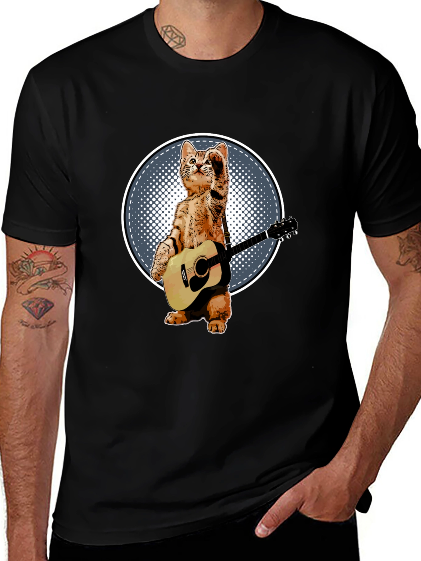 Variant 6 of Cat Playing Guitar T-Shirt - Unisex Cotton Tee