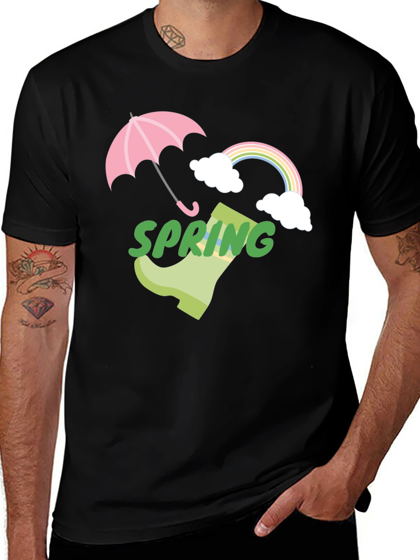 Variant 25 of Spring Showers Graphic Tee - Black Cotton T-Shirt