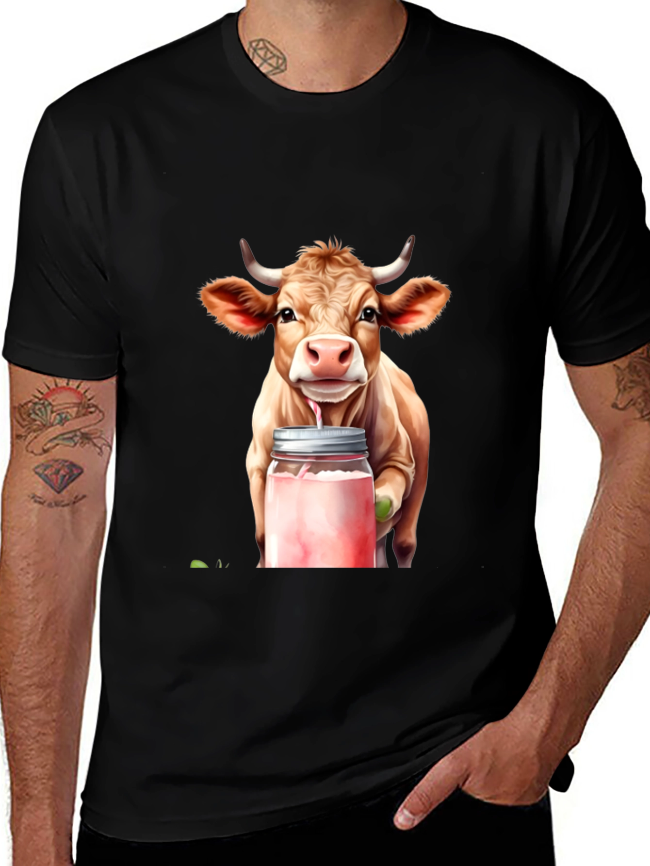 Variant 3 of Cow Drinking Strawberry Milk T-Shirt