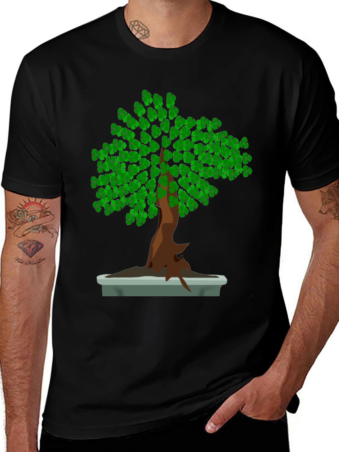 Variant 2 of Bonsai Tree Graphic Tee - Nature Lover's Black T-Shirt