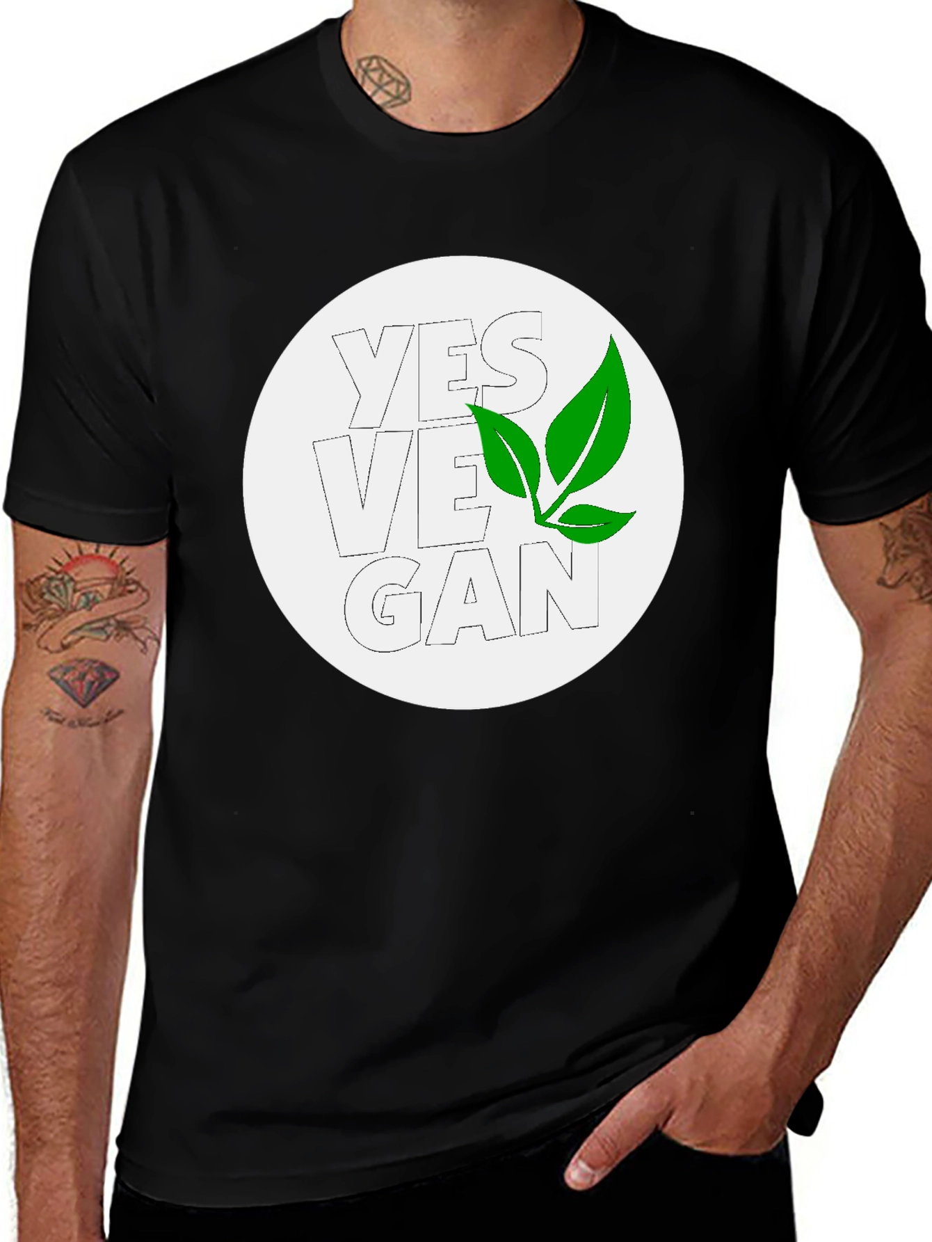 Variant 13 of Yes Vegan Black Graphic Tee - Leaf Design