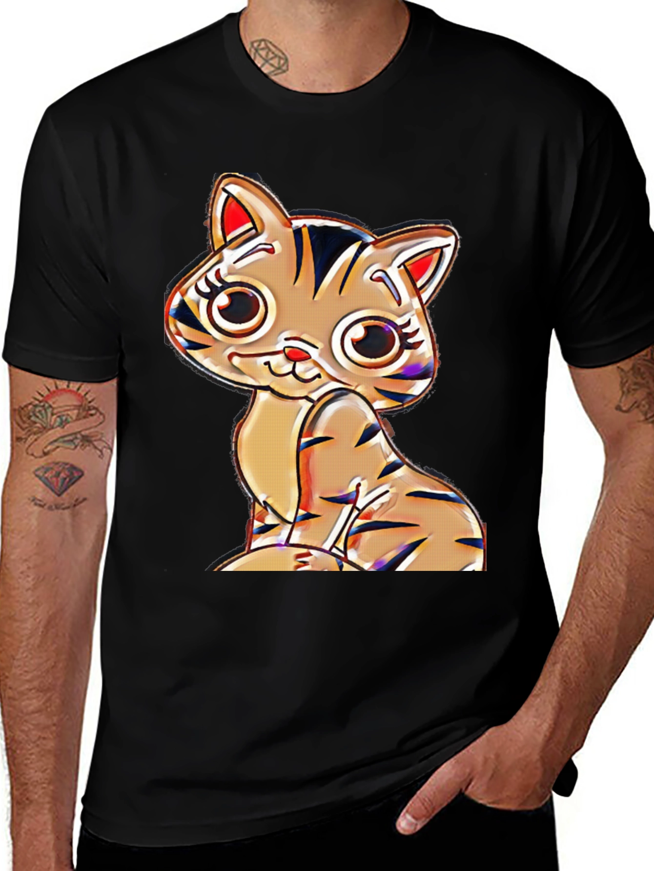 Variant 12 of Cute Cartoon Cat T-Shirt - Black Cotton Blend