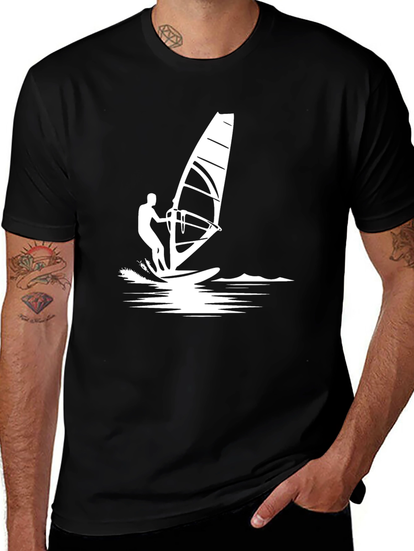 Windsurfer Graphic Tee - Black Cotton T-Shirt