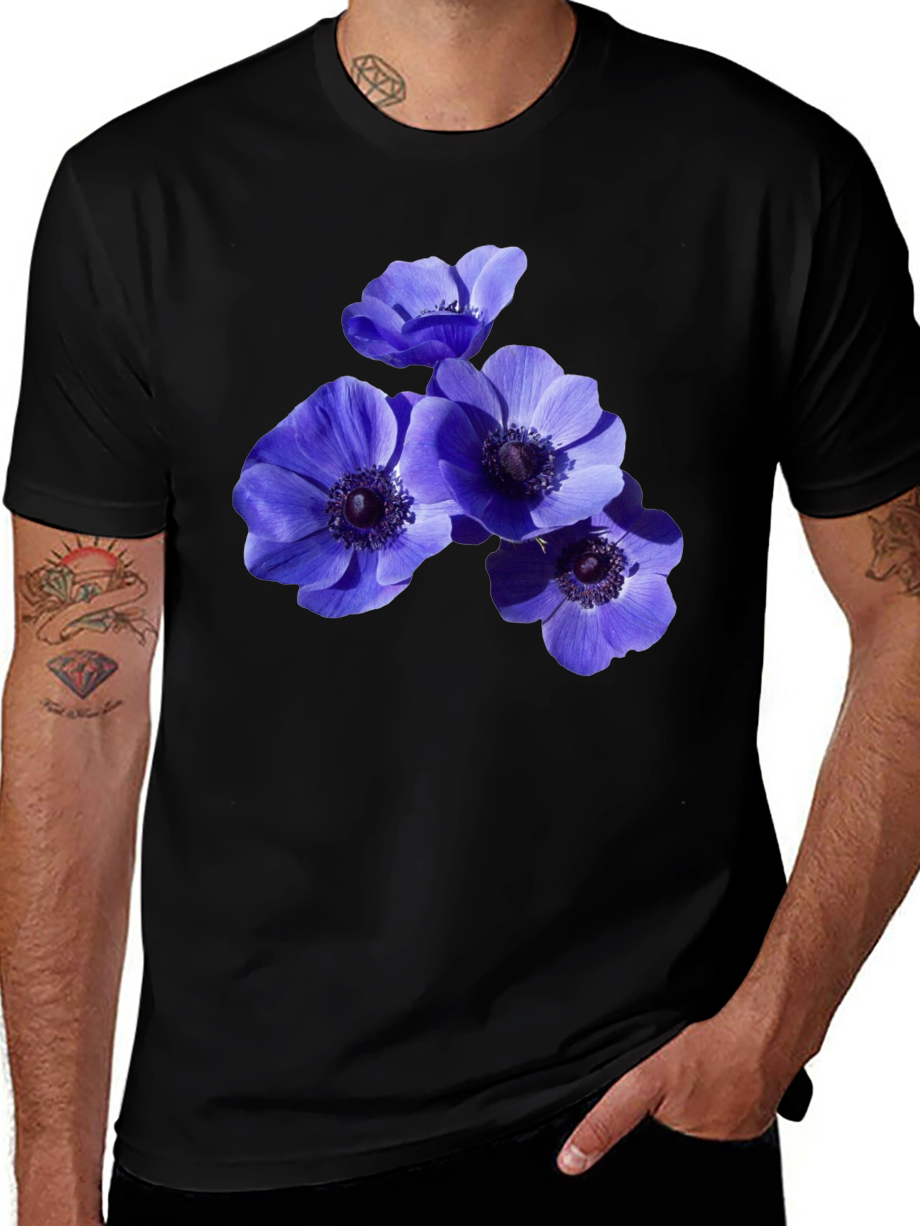 Variant 4 of Floral Anemone Graphic Black T-Shirt