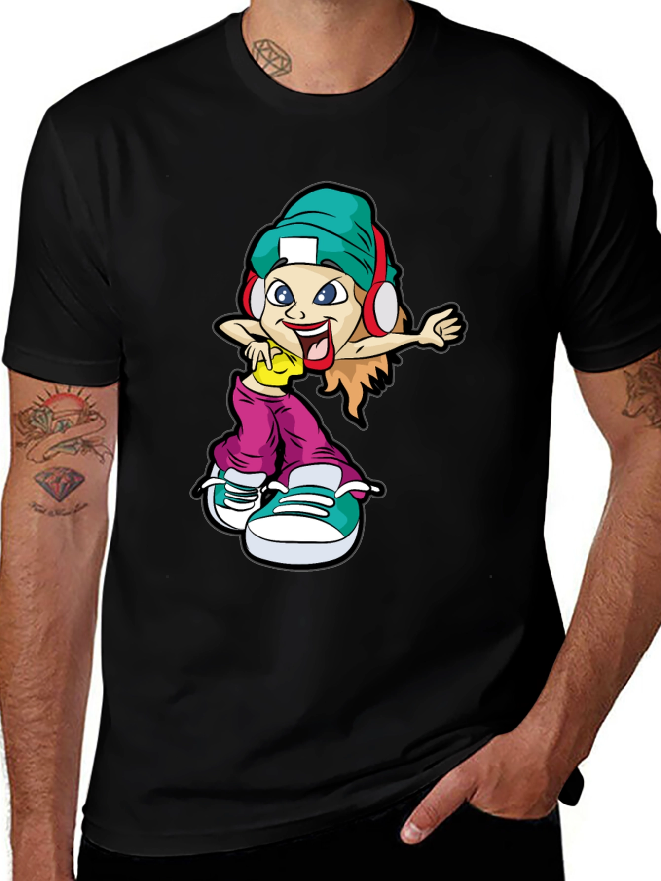 Variant 4 of Cool Cartoon Girl Black T-Shirt