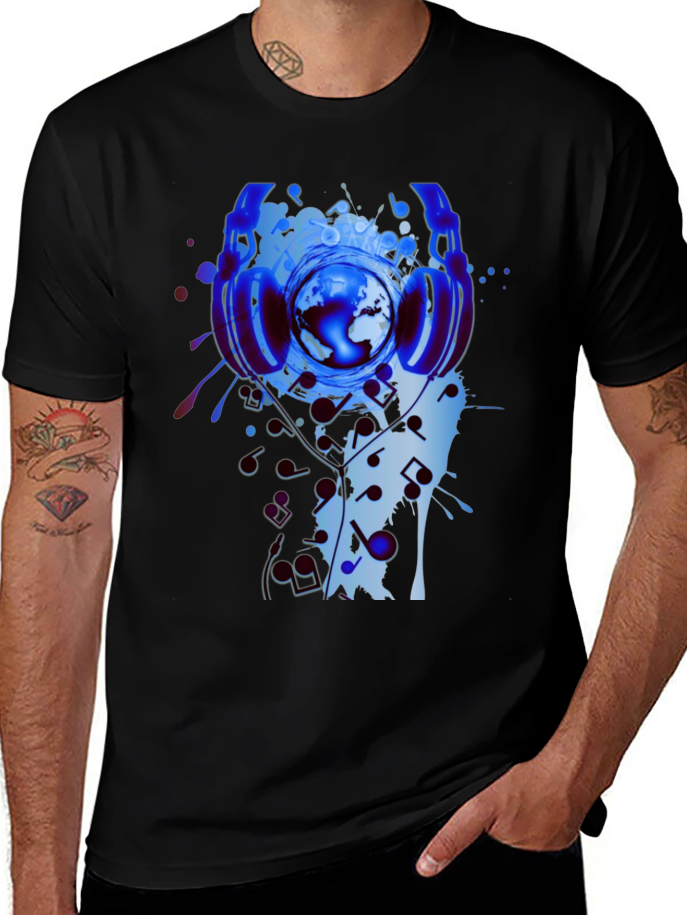 Variant 7 of Global Beats Black T-Shirt: Music World Design