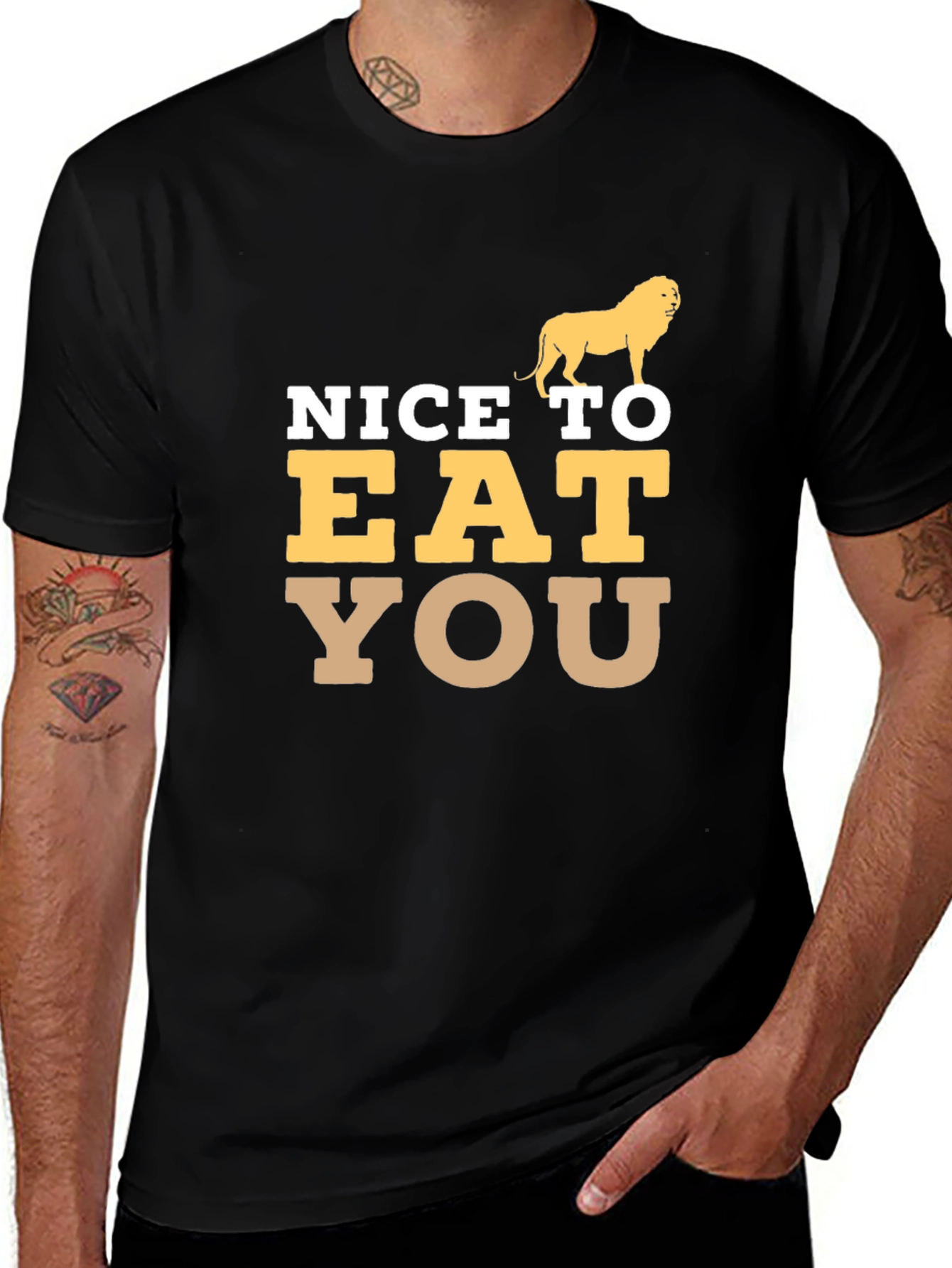 Variant 12 of Funny Lion Graphic Tee - Nice To Eat You Humor T-Shirt