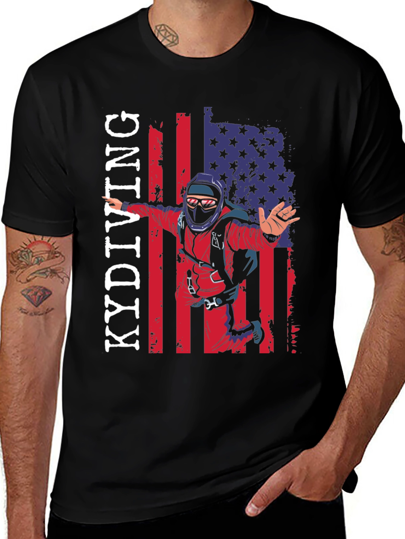 Variant 30 of Skydiving American Flag Graphic T-Shirt
