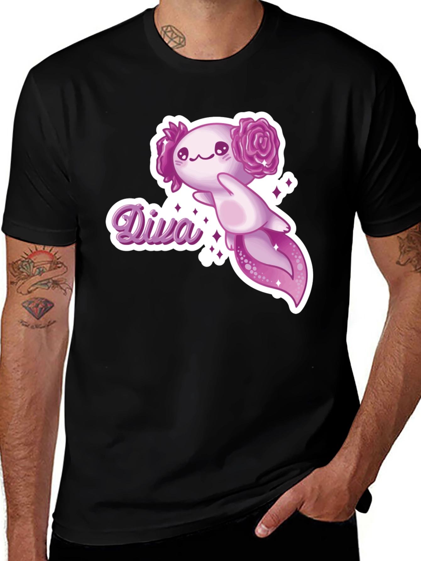 Variant 25 of Diva Axolotl T-Shirt - Black Cotton Tee