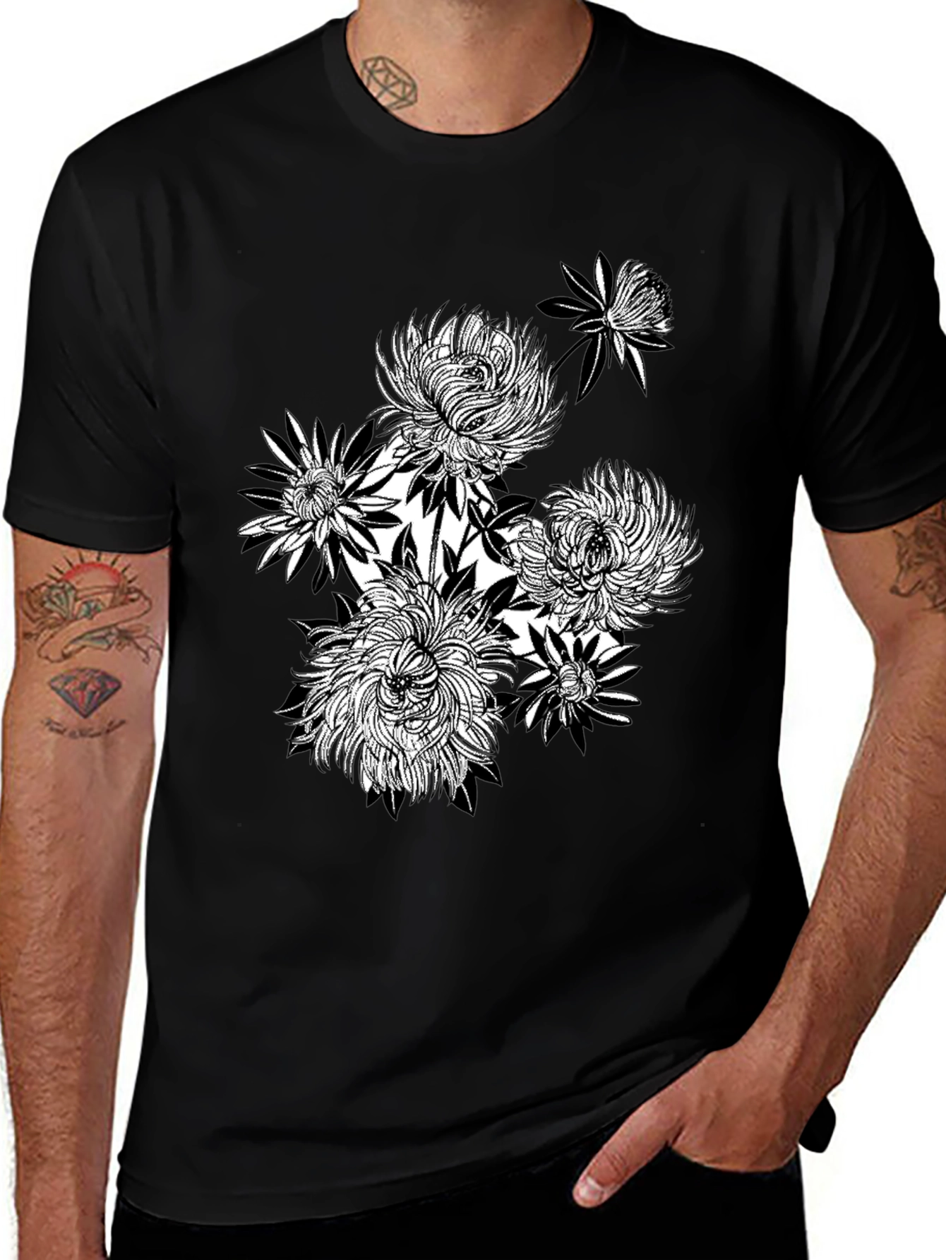 Variant 6 of Black Floral Graphic Tee - Stylish Men's T-Shirt