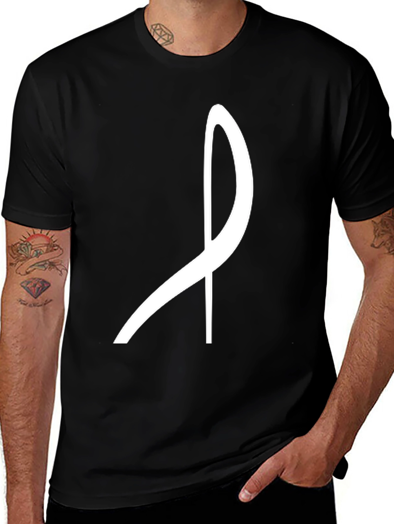 Variant 11 of Minimalist Ribbon Graphic Tee - Black Cotton Casual Shirt
