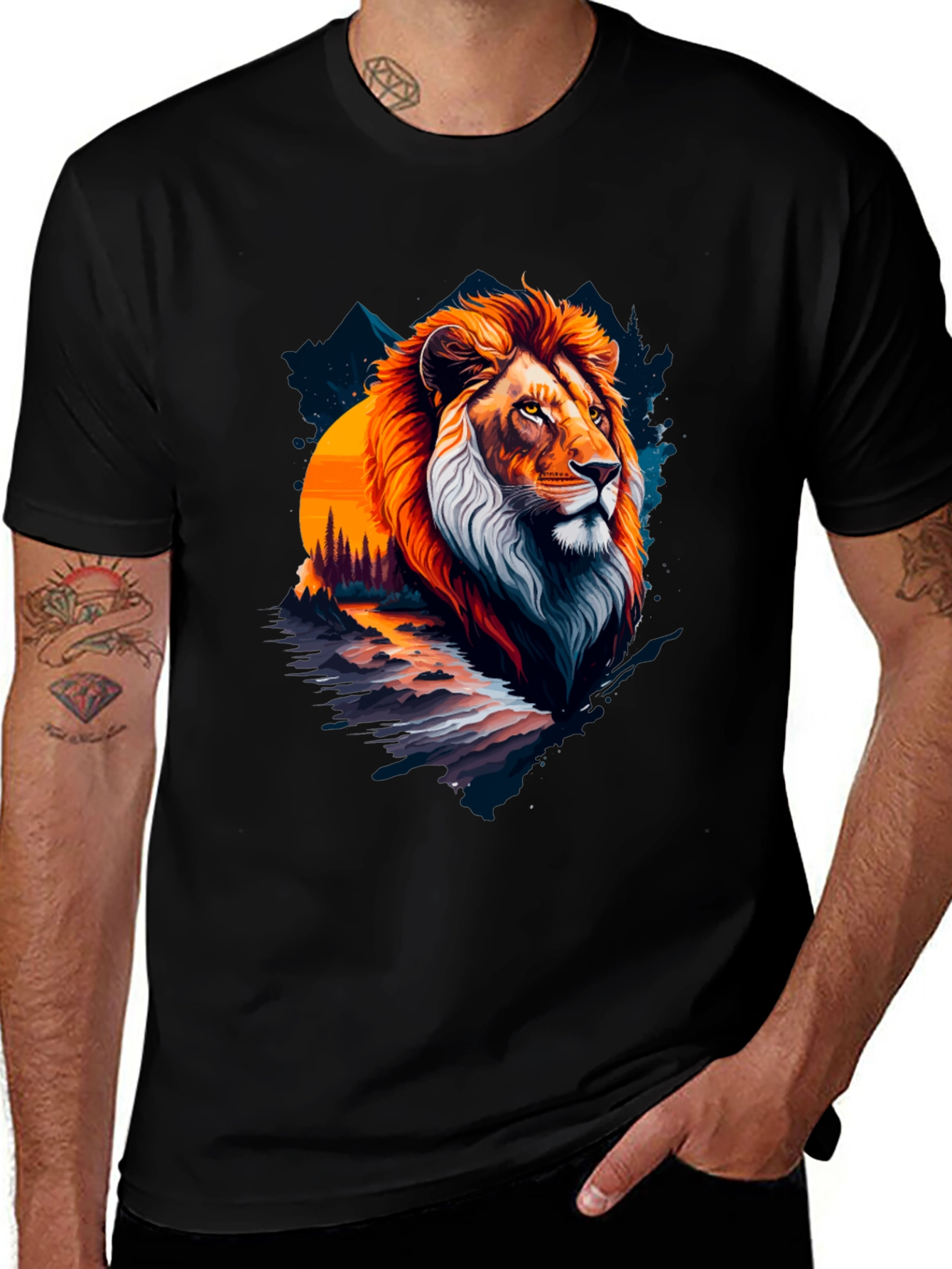 Variant 19 of Lion Graphic Black T-Shirt - Unique Artistic Design