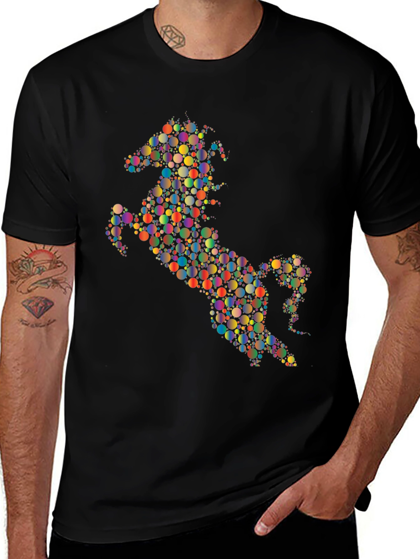 Variant 2 of Abstract Horse Graphic Tee - Black Cotton Blend