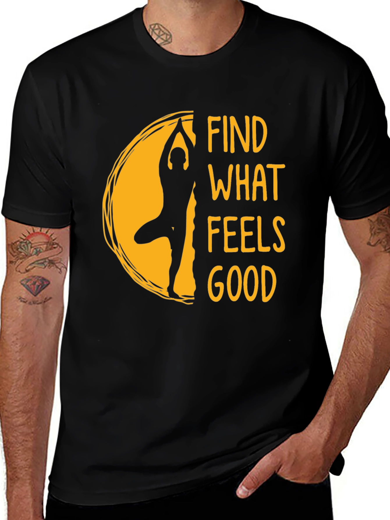 Variant 14 of Yoga Find What Feels Good Black T-Shirt
