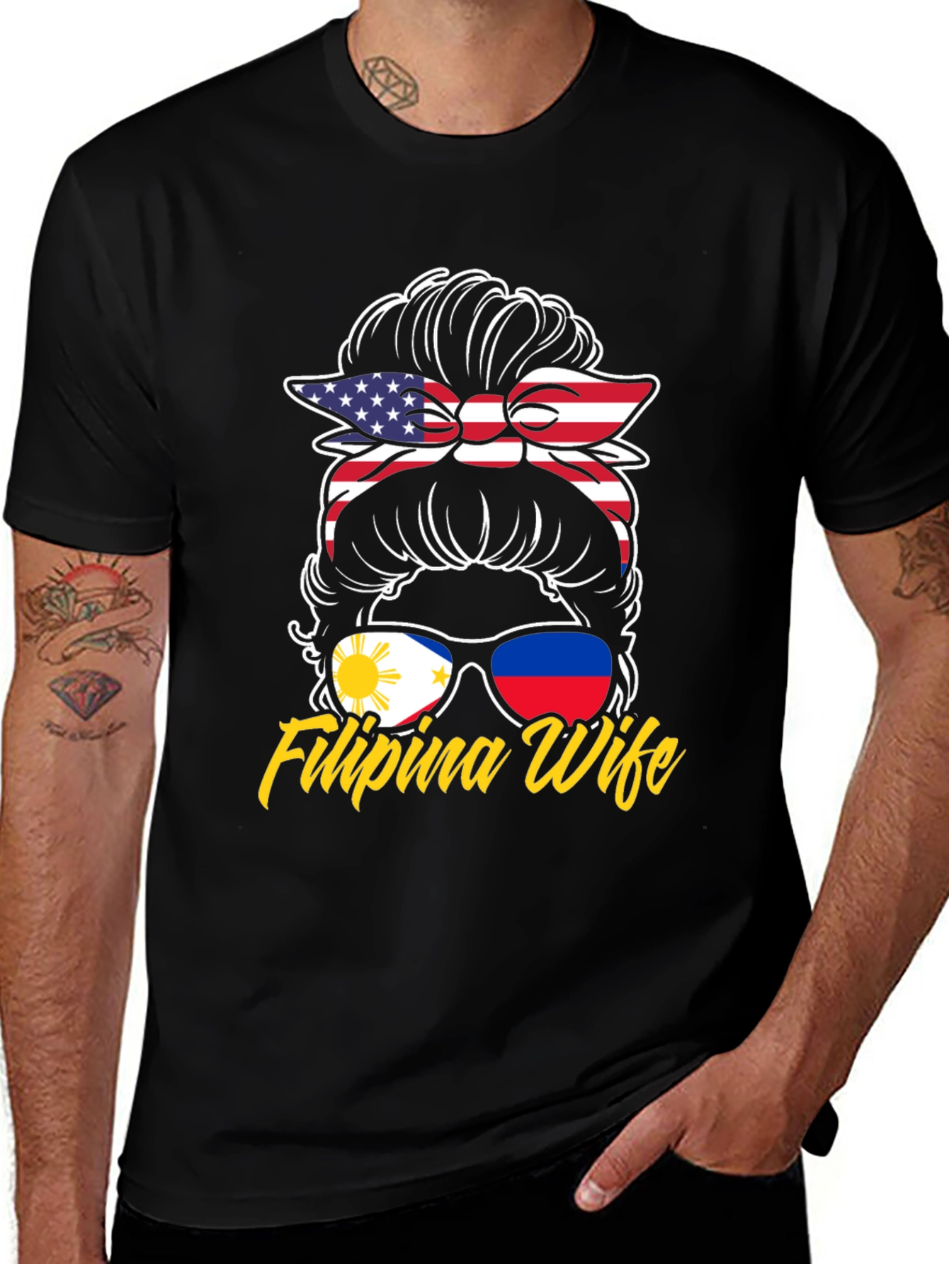 Variant 26 of Filipina Wife T-Shirt - USA Flag