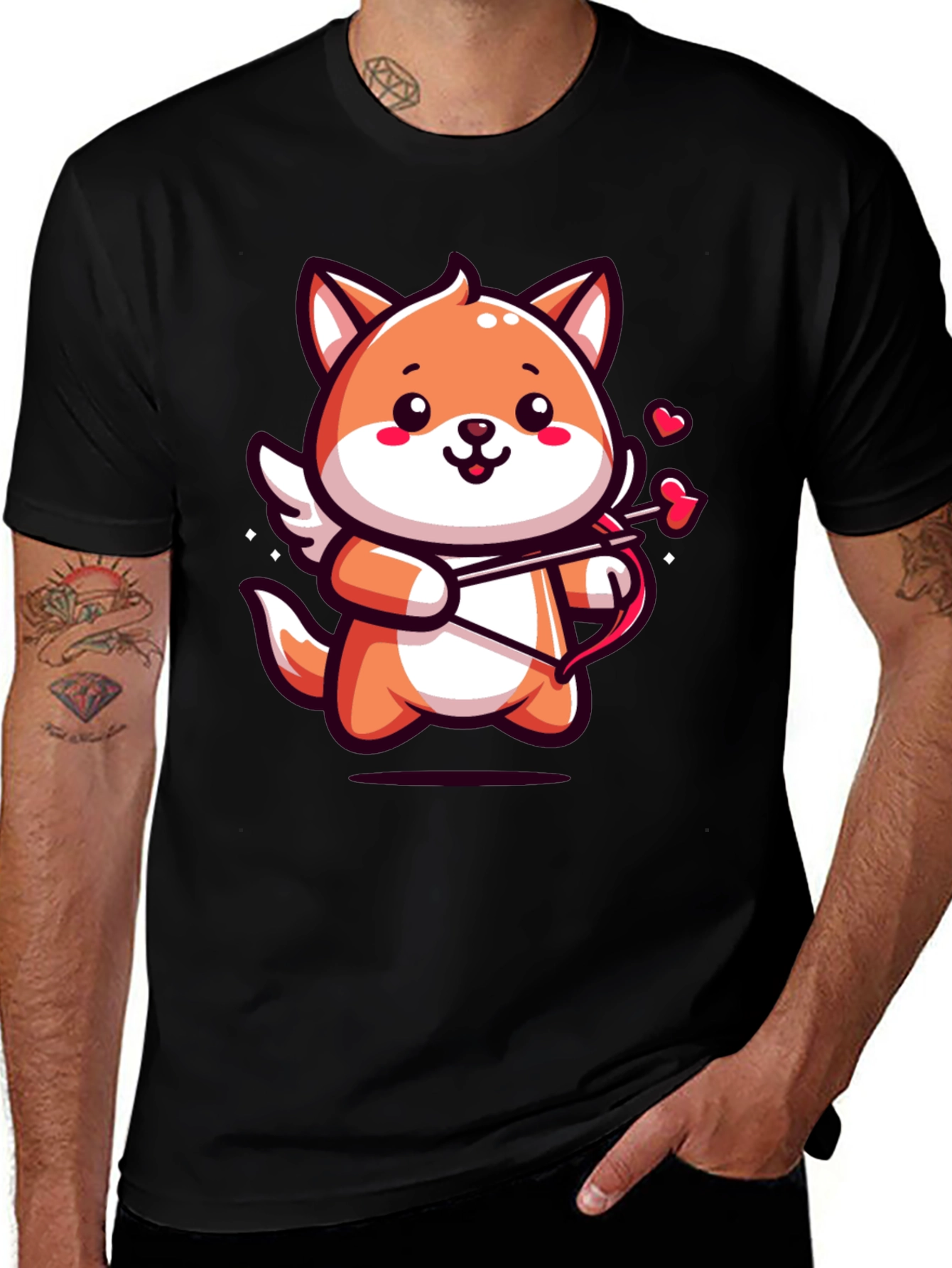Variant 24 of Cute Cupid Fox Graphic Tee - Valentine's Day Shirt